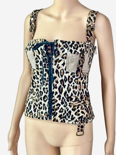D&G by Dolce & Gabbana Corset Lace Up Leopard Print Crop Top