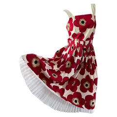 D&G by Dolce & Gabbana Cotton Poppy Print Dress with Pleated Hem