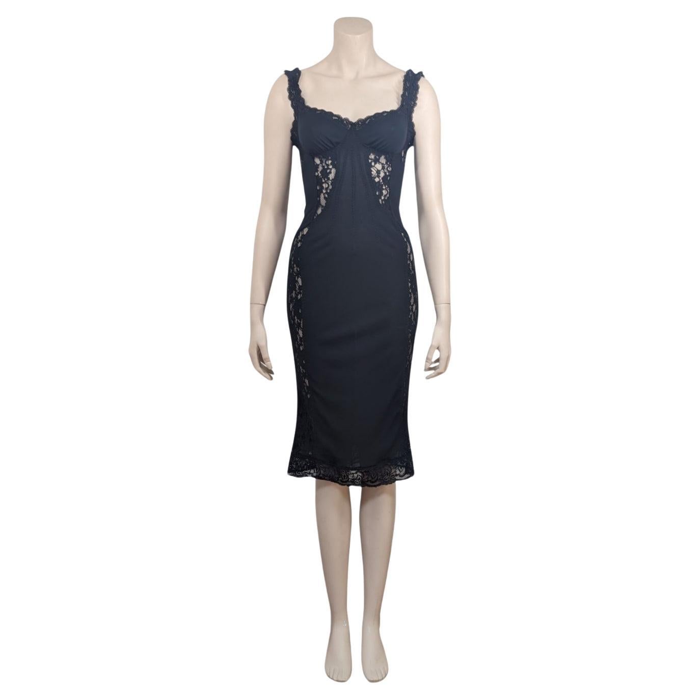 D&G by Dolce & Gabbana Fall Winter 2003 Laces Insert Midi Dress For Sale