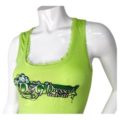 D&G by Dolce & Gabbana Green "Dressed To Kill" Lace Tank Top circa Y2K