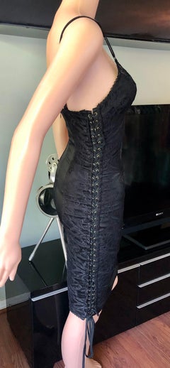D&G by Dolce & Gabbana Lace Up Bodycon Black Dress