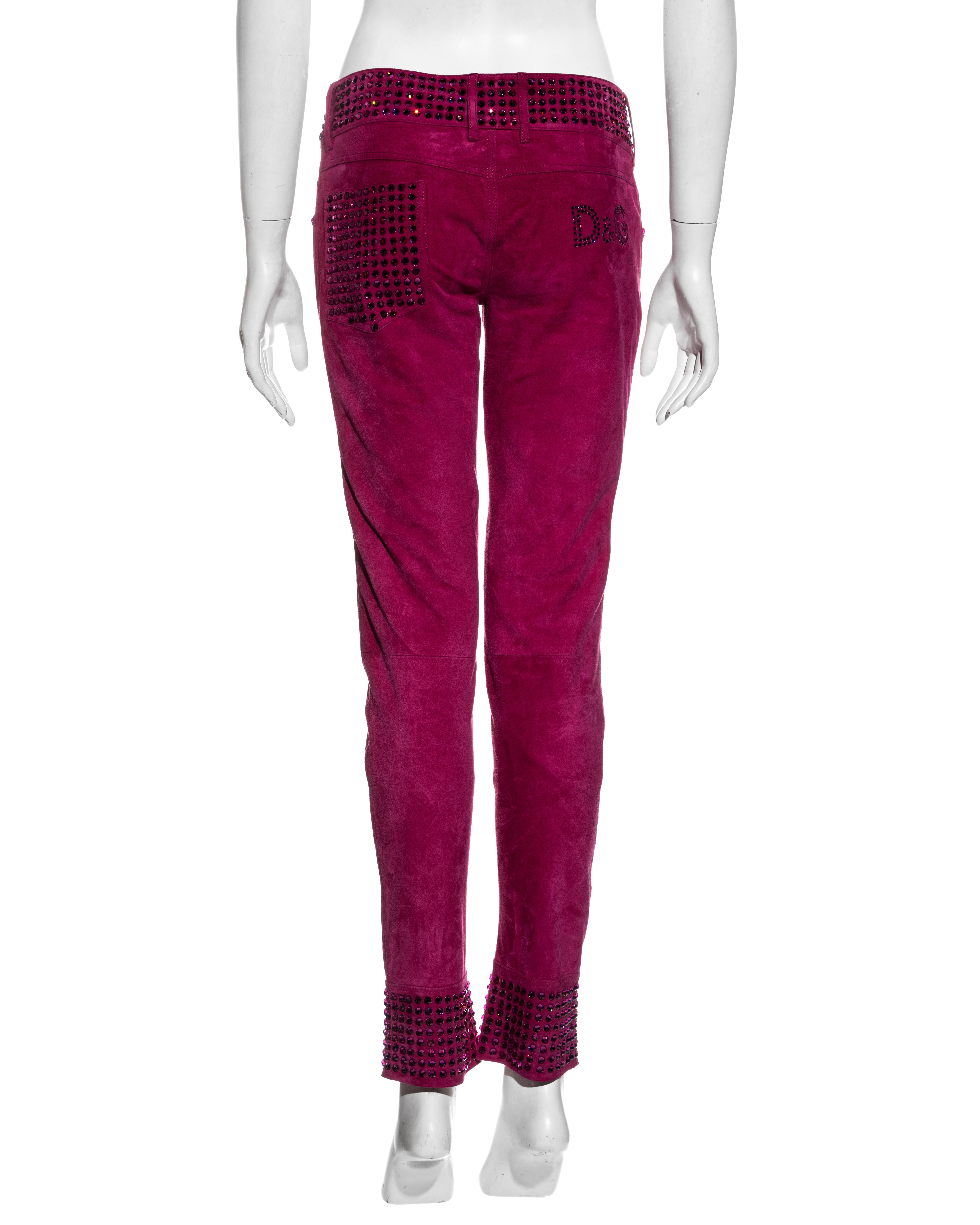 D&G by Dolce & Gabbana pink suede pants with crystals, c. 1998-1999 4