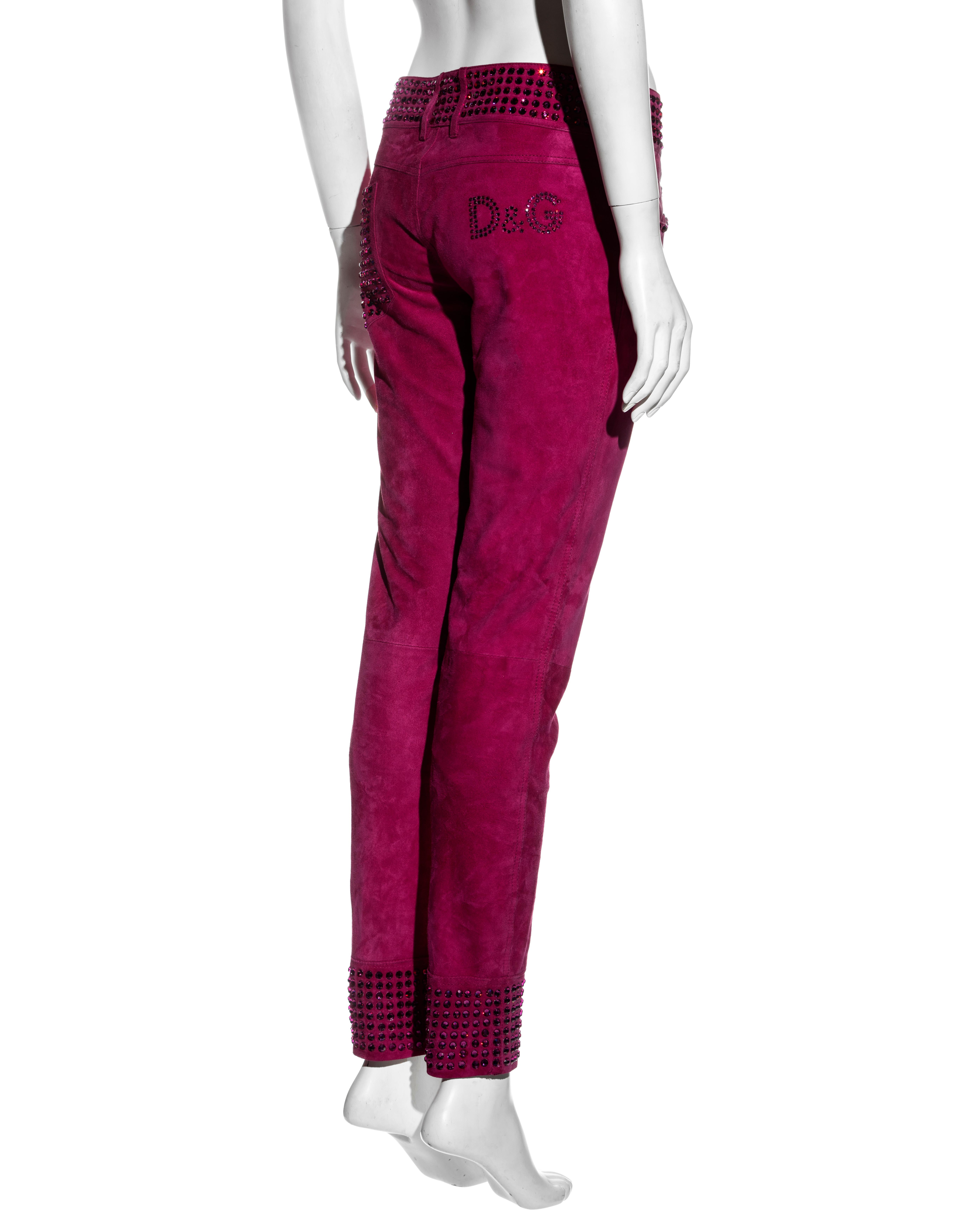 Women's D&G by Dolce & Gabbana pink suede pants with crystals, c. 1998-1999