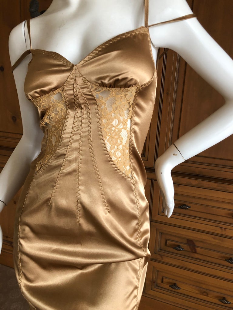 knee length dresses for ladies Dolce & Gabbana Gold Lace Dress W Rhinestone Empire Waist main image 1