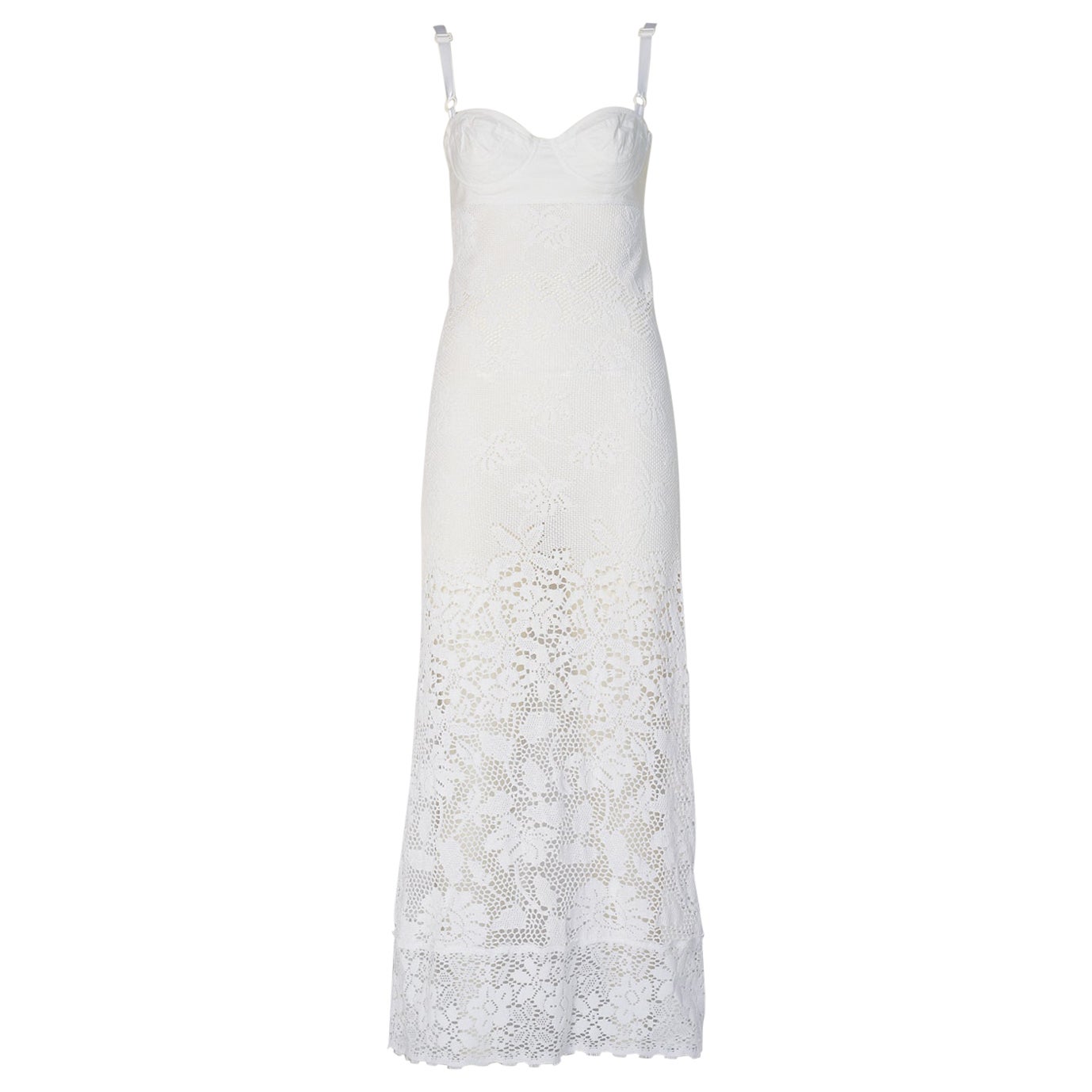 D&G By Dolce & Gabbana Sheer Crocheted Cotton & Built-In Bra Maxi Dress, SS2006 For Sale