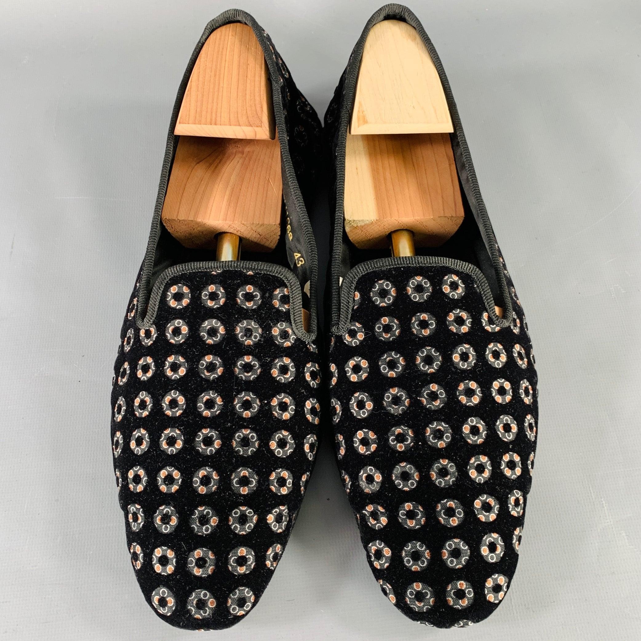 Men's D&G by DOLCE & GABBANA Size 10 Black Orange Circles Velvet Slip On Loafers For Sale