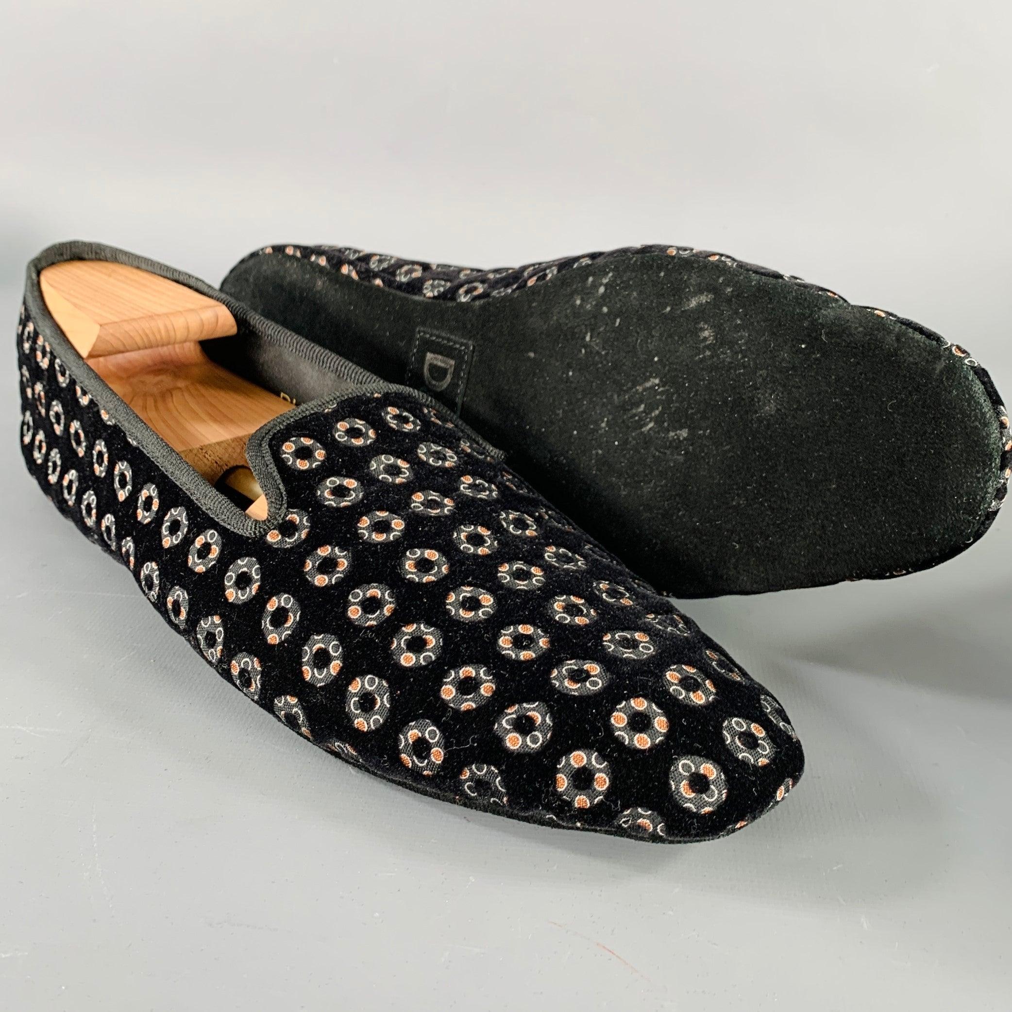 D&G by DOLCE & GABBANA Size 10 Black Orange Circles Velvet Slip On Loafers For Sale 1