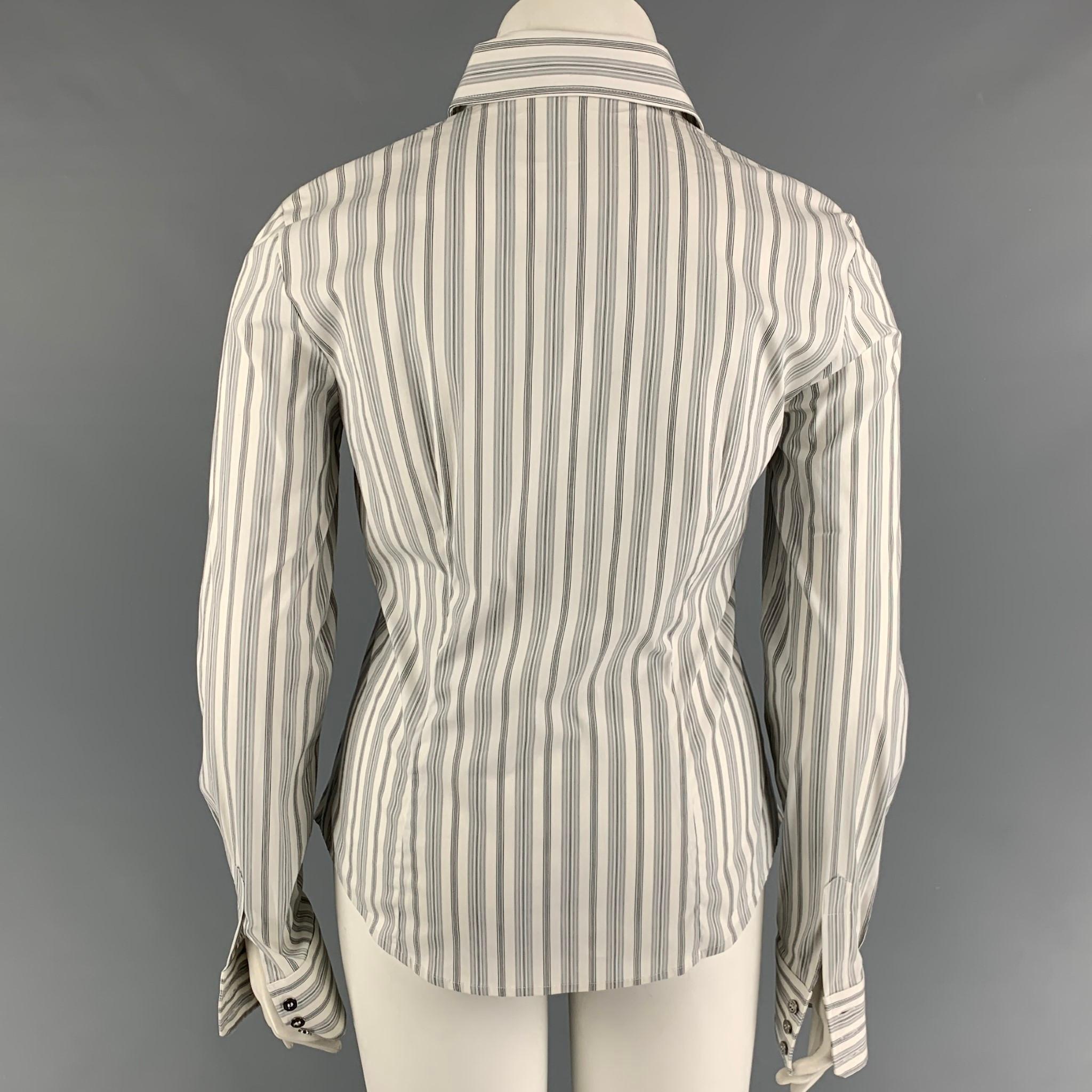 Gray D&G by DOLCE & GABBANA Size 12 White Black Stripe Cotton Blend Button Up Shirt