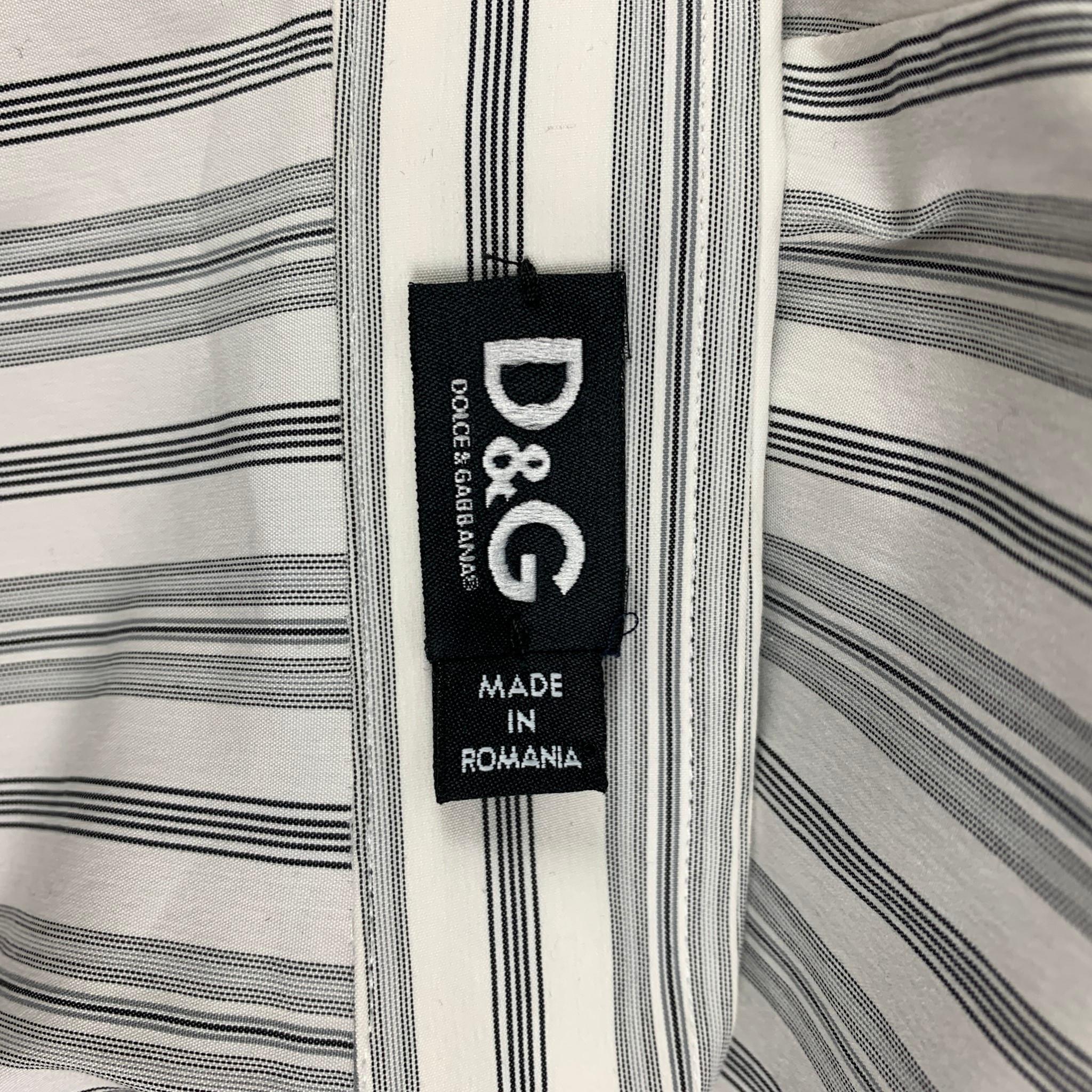 D&G by DOLCE & GABBANA Size 12 White Black Stripe Cotton Blend Button Up Shirt In New Condition In San Francisco, CA