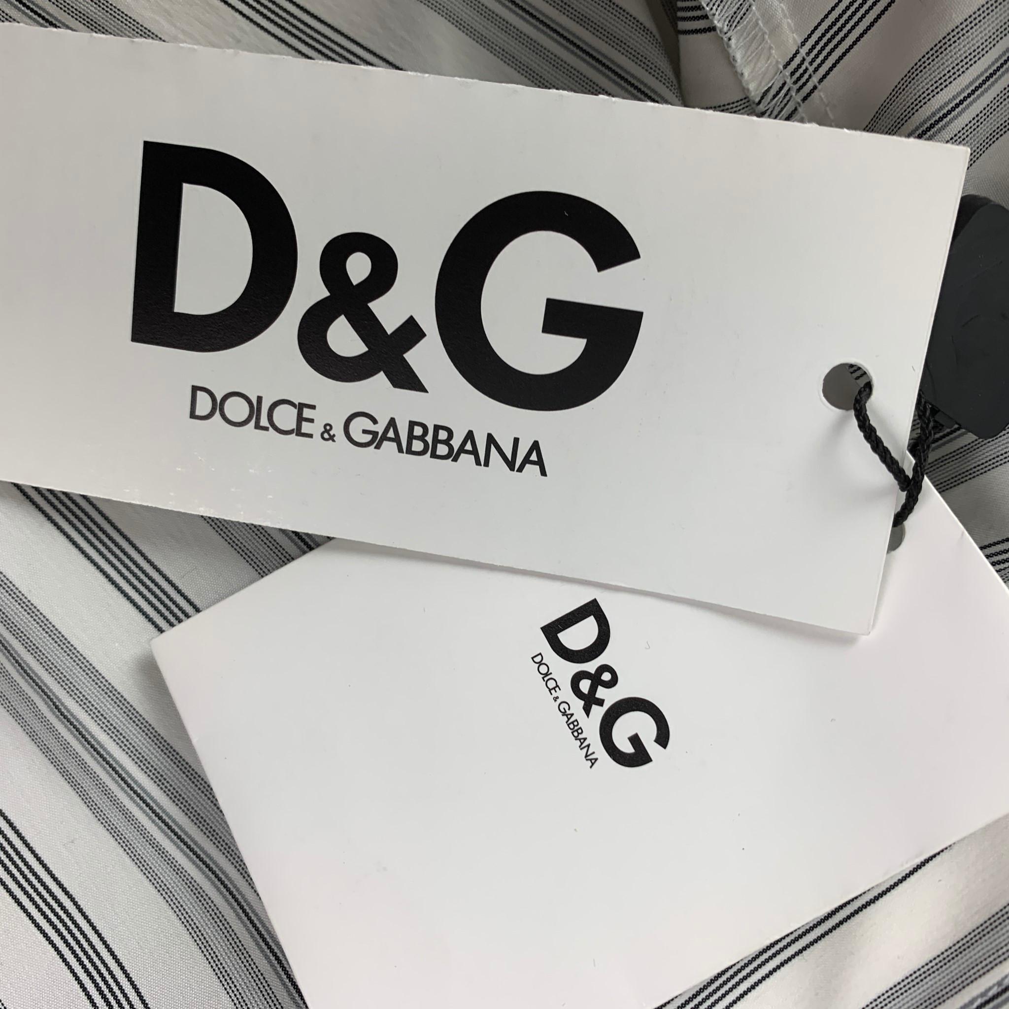 Women's D&G by DOLCE & GABBANA Size 12 White Black Stripe Cotton Blend Button Up Shirt