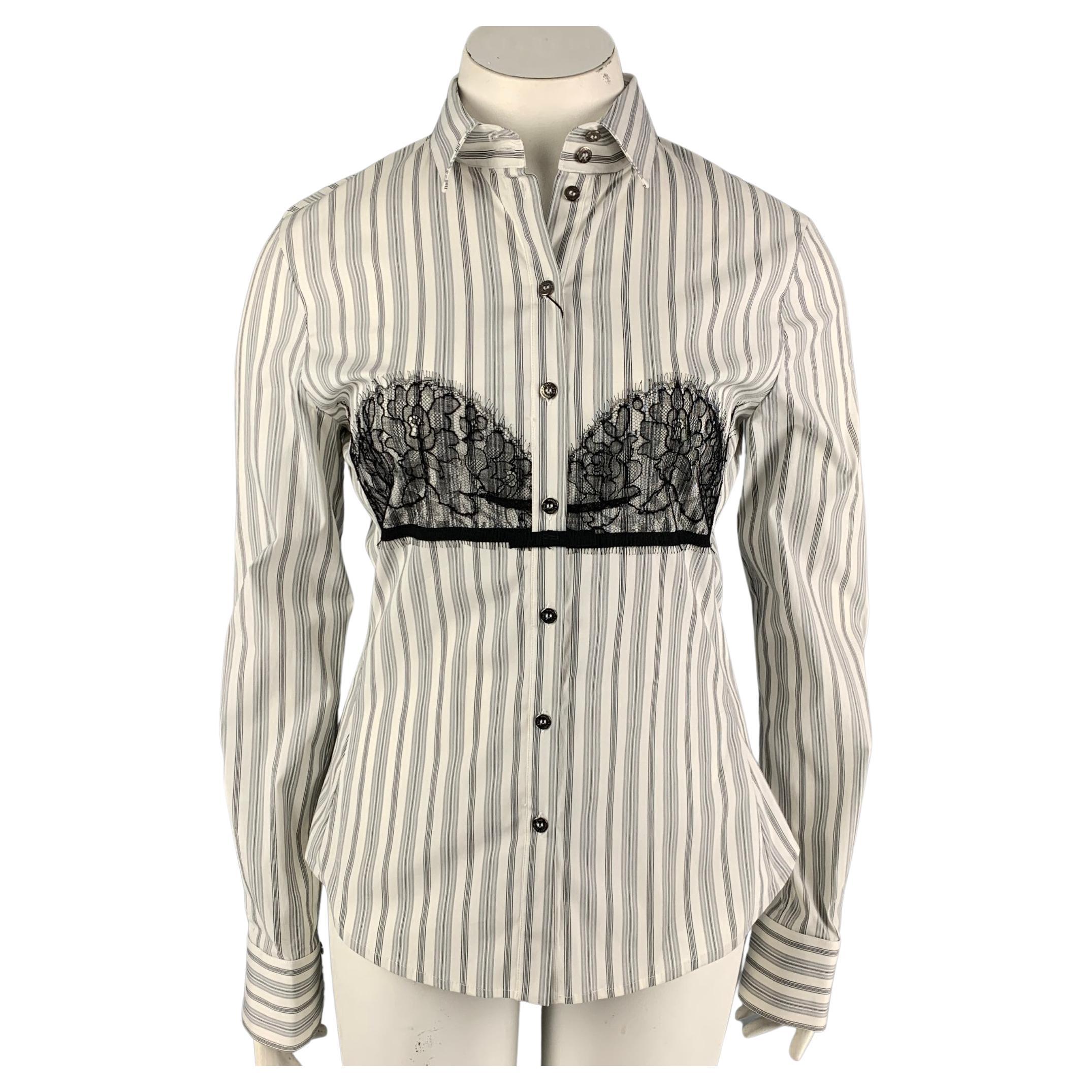 D&G by DOLCE & GABBANA Size 12 White Black Stripe Cotton Blend Button Up Shirt
