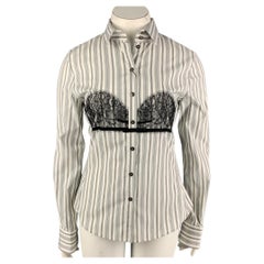 D&G by DOLCE & GABBANA Size 12 White Black Stripe Cotton Blend Button Up Shirt