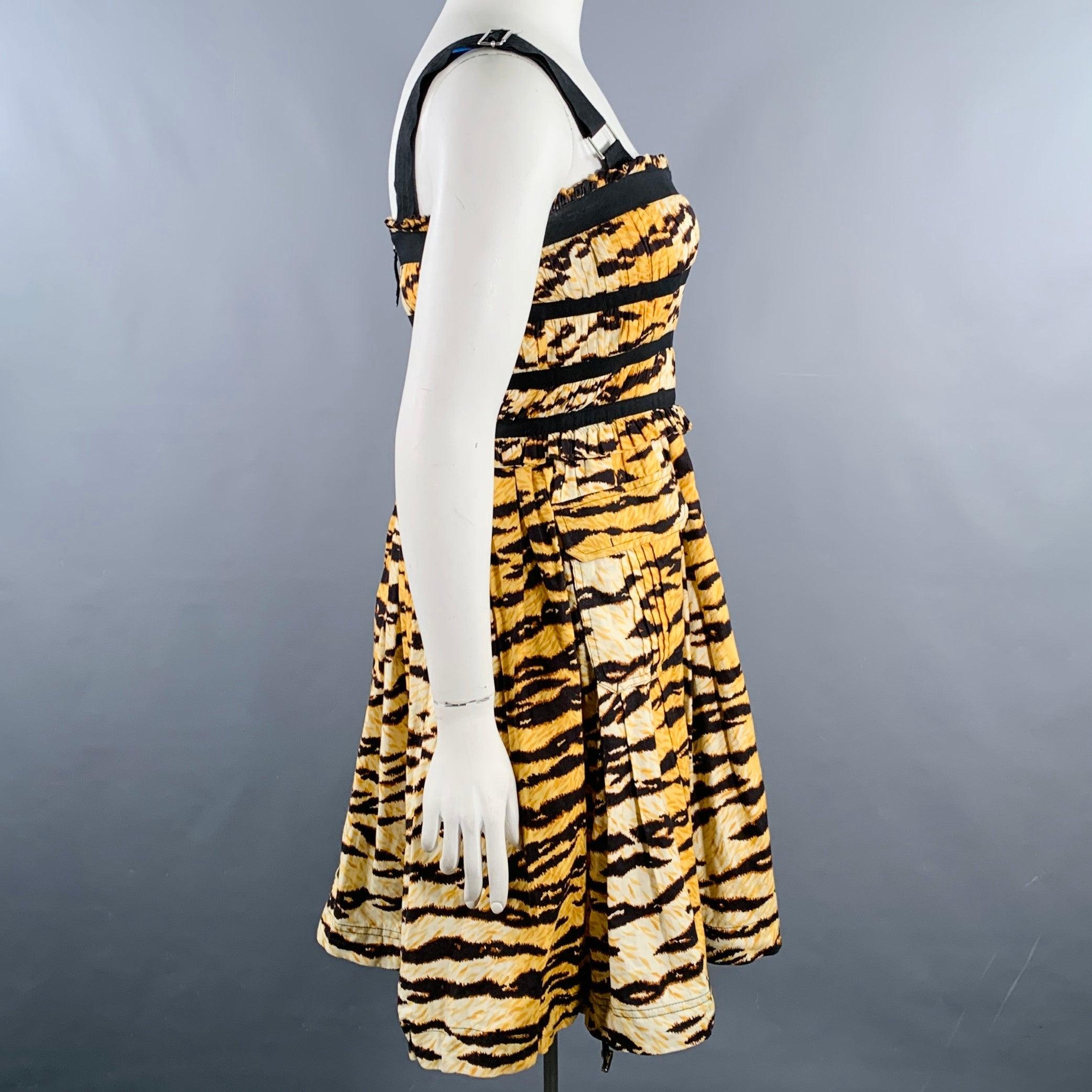 Beige D&G by DOLCE & GABBANA Size 12 Yellow Black Cotton Blend Tiger Two Pockets Dress