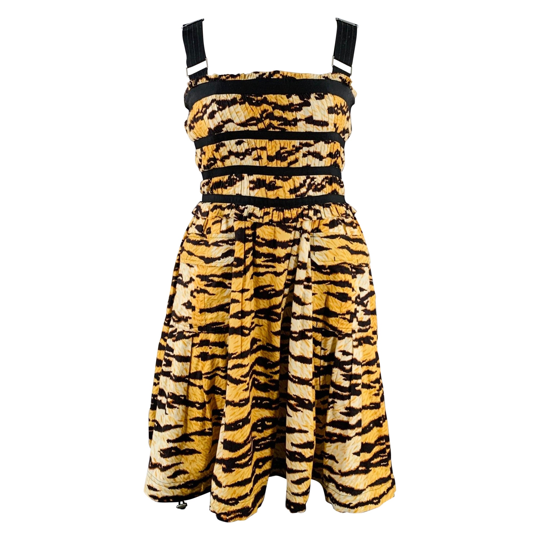 D&G by DOLCE & GABBANA Size 12 Yellow Black Cotton Blend Tiger Two Pockets Dress
