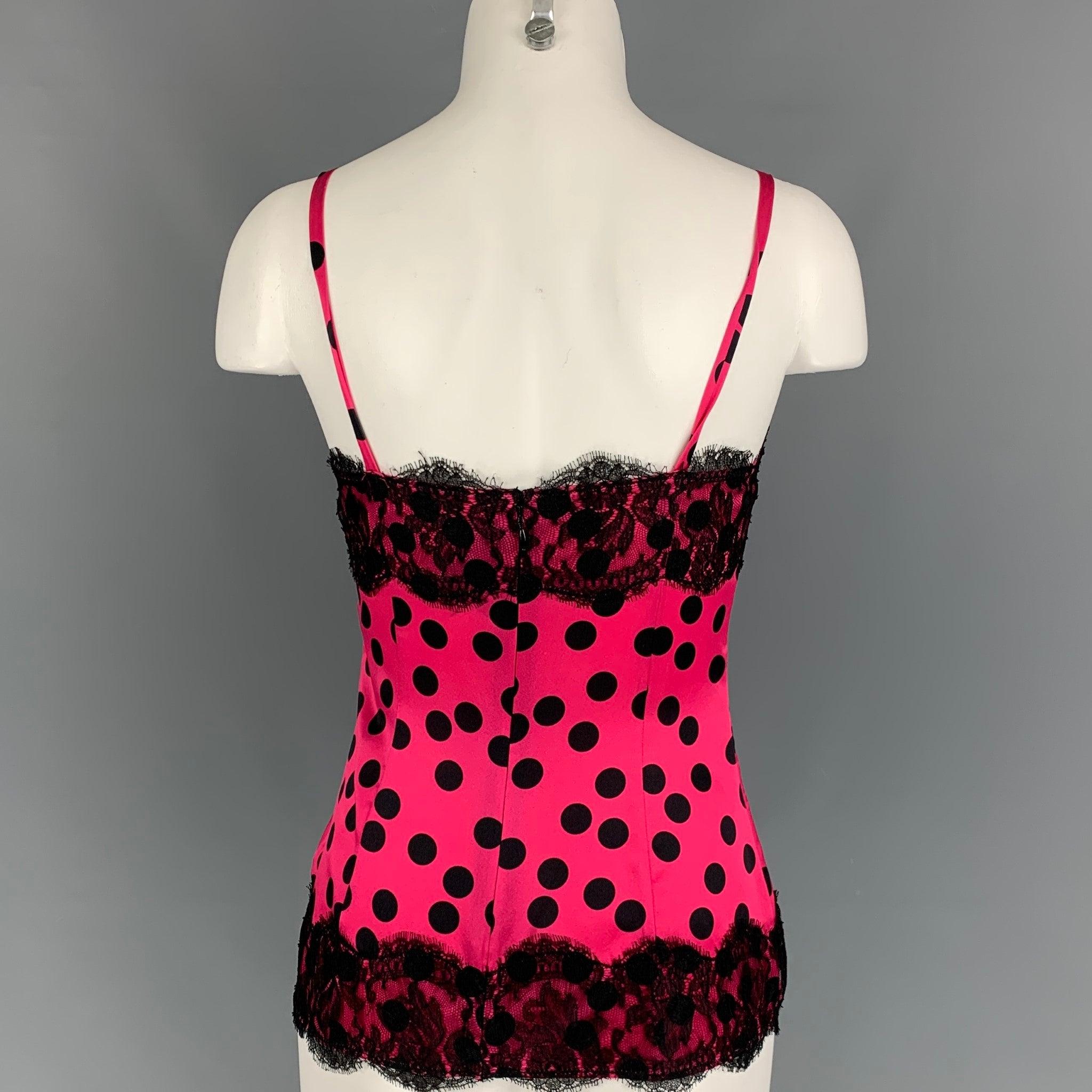 D&G by DOLCE & GABBANA Size 2 Fuchsia Black Silk Polka Dot Casual Top In Good Condition For Sale In San Francisco, CA