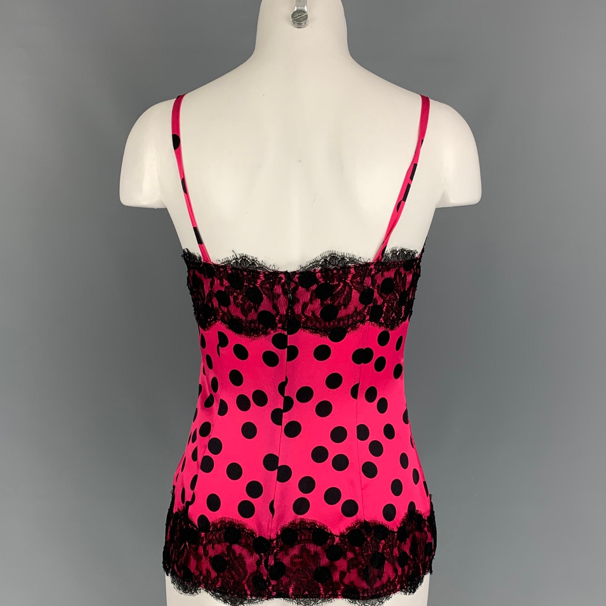 Nero D&G by DOLCE & GABBANA Taglia 2 Top casual in seta nera e fucsia a pois
