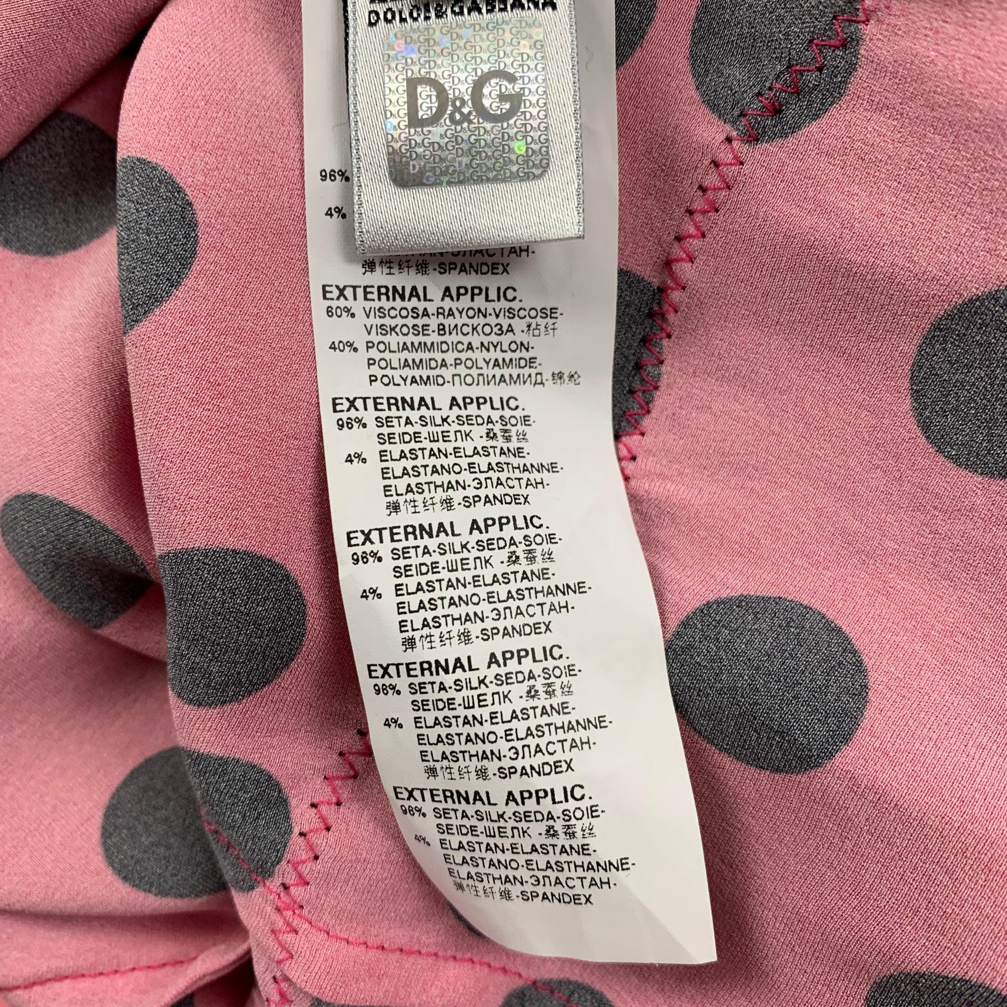 Women's D&G by DOLCE & GABBANA Size 2 Fuchsia Black Silk Polka Dot Casual Top For Sale