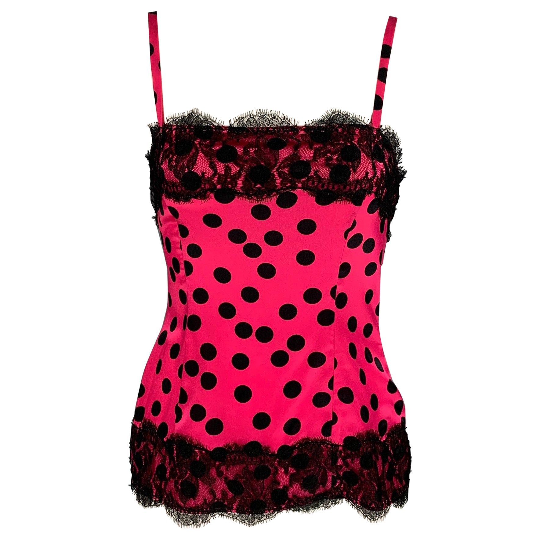 D&G by DOLCE & GABBANA Größe 2 Fuchsia Schwarz Seide gepunktetes ungewöhnliches Top im Angebot