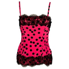 D&G by DOLCE & GABBANA Taglia 2 Top casual in seta nera e fucsia a pois