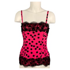 D&G by DOLCE & GABBANA Taglia 2 Top casual in seta nera e fucsia a pois