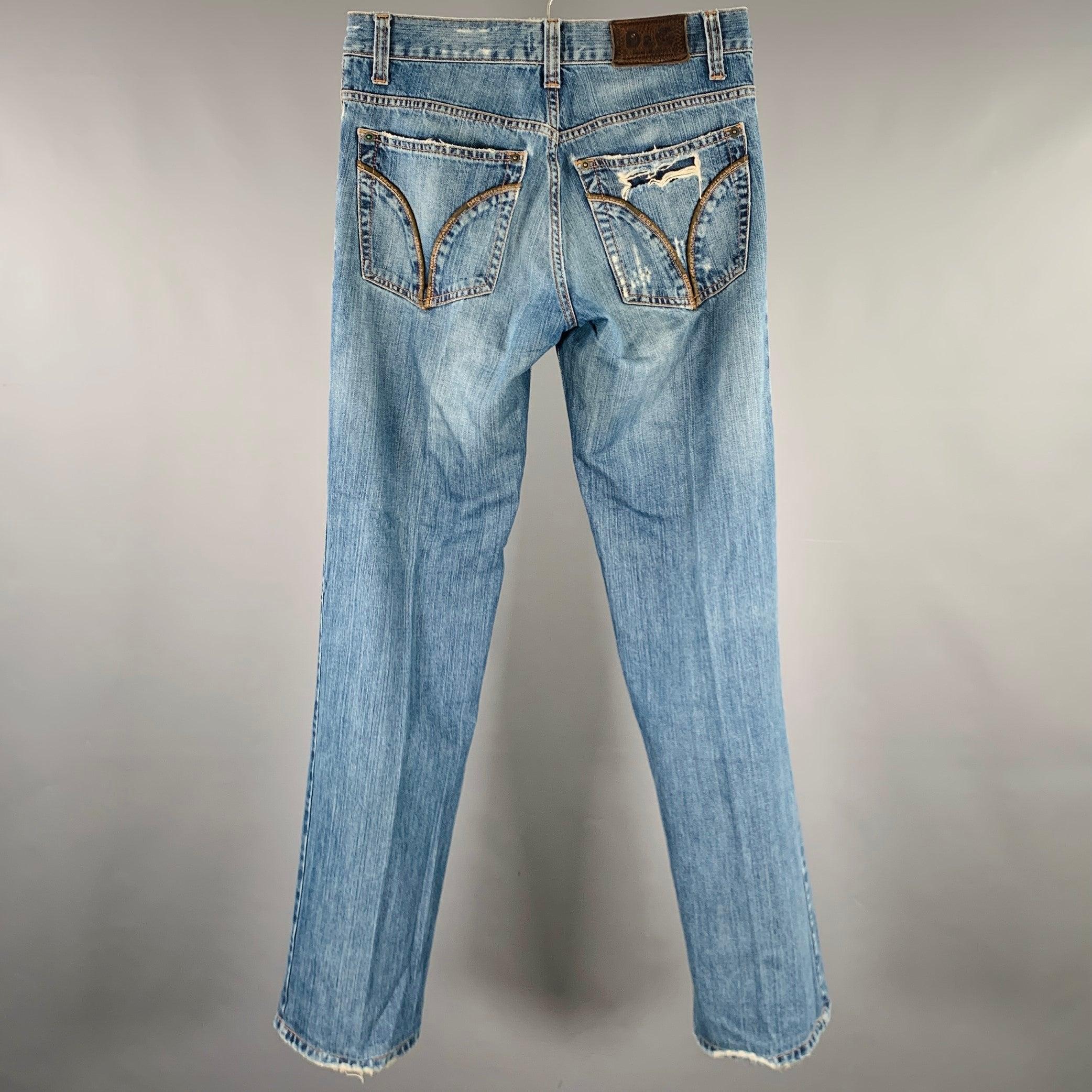 D&G by DOLCE & GABBANA Size 30 Blue Distressed Cotton Straight Jeans In Excellent Condition In San Francisco, CA