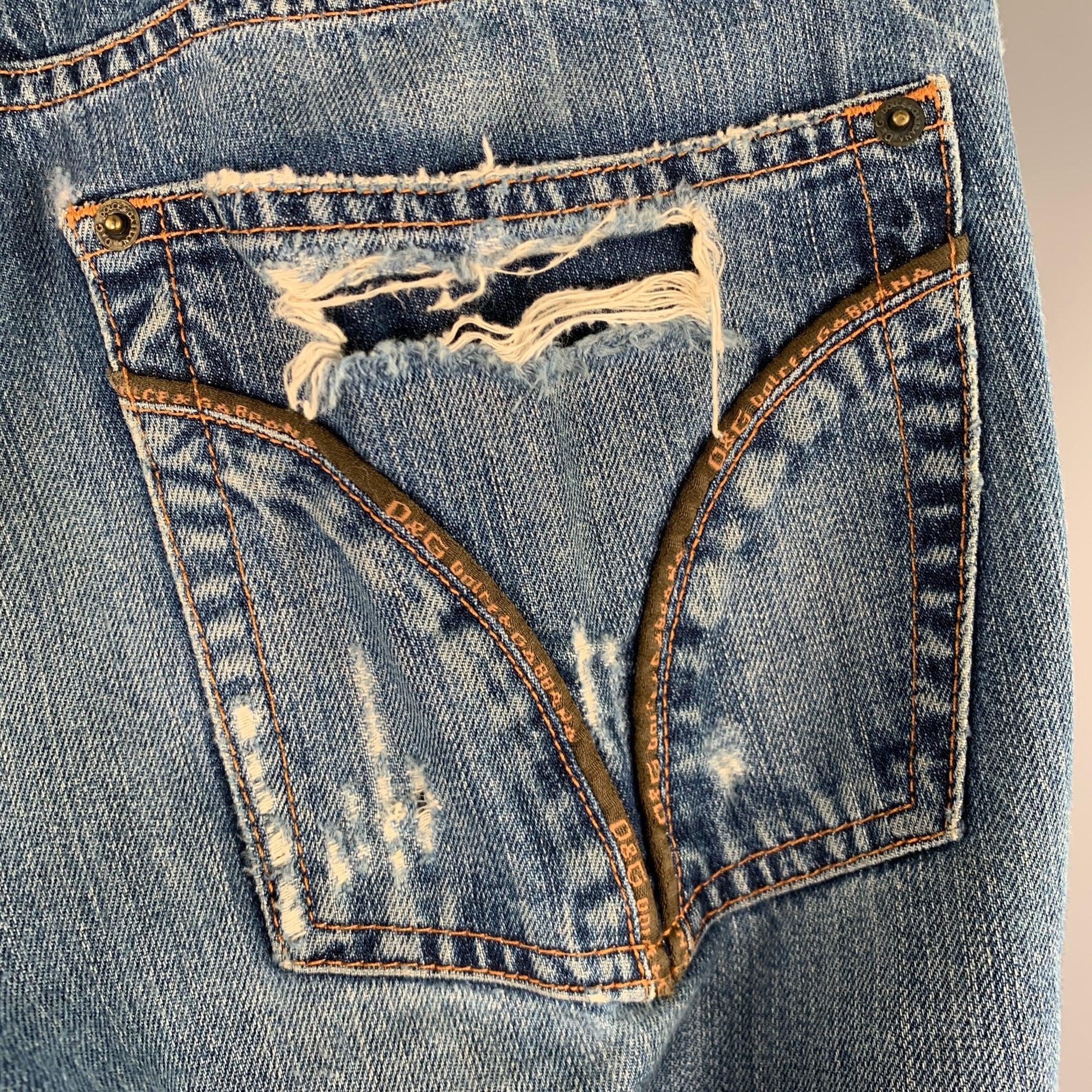 Men's D&G by DOLCE & GABBANA Size 30 Blue Distressed Cotton Straight Jeans