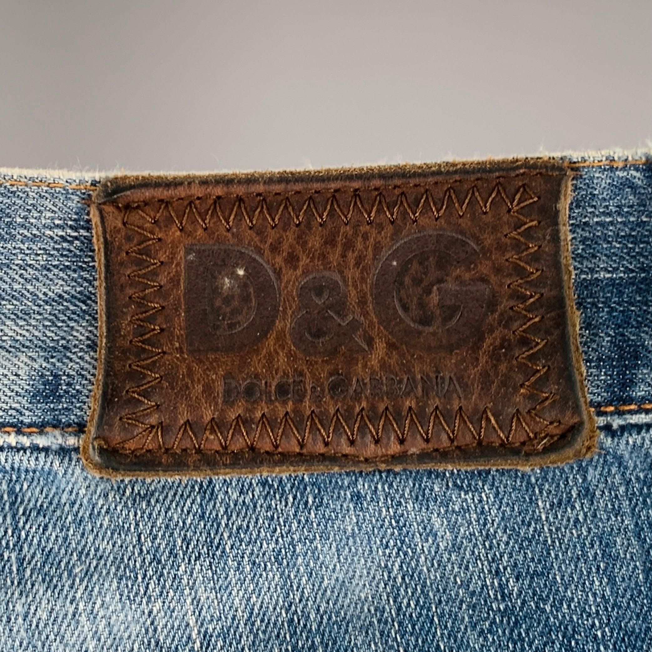 D&G by DOLCE & GABBANA Size 30 Blue Distressed Cotton Straight Jeans 1