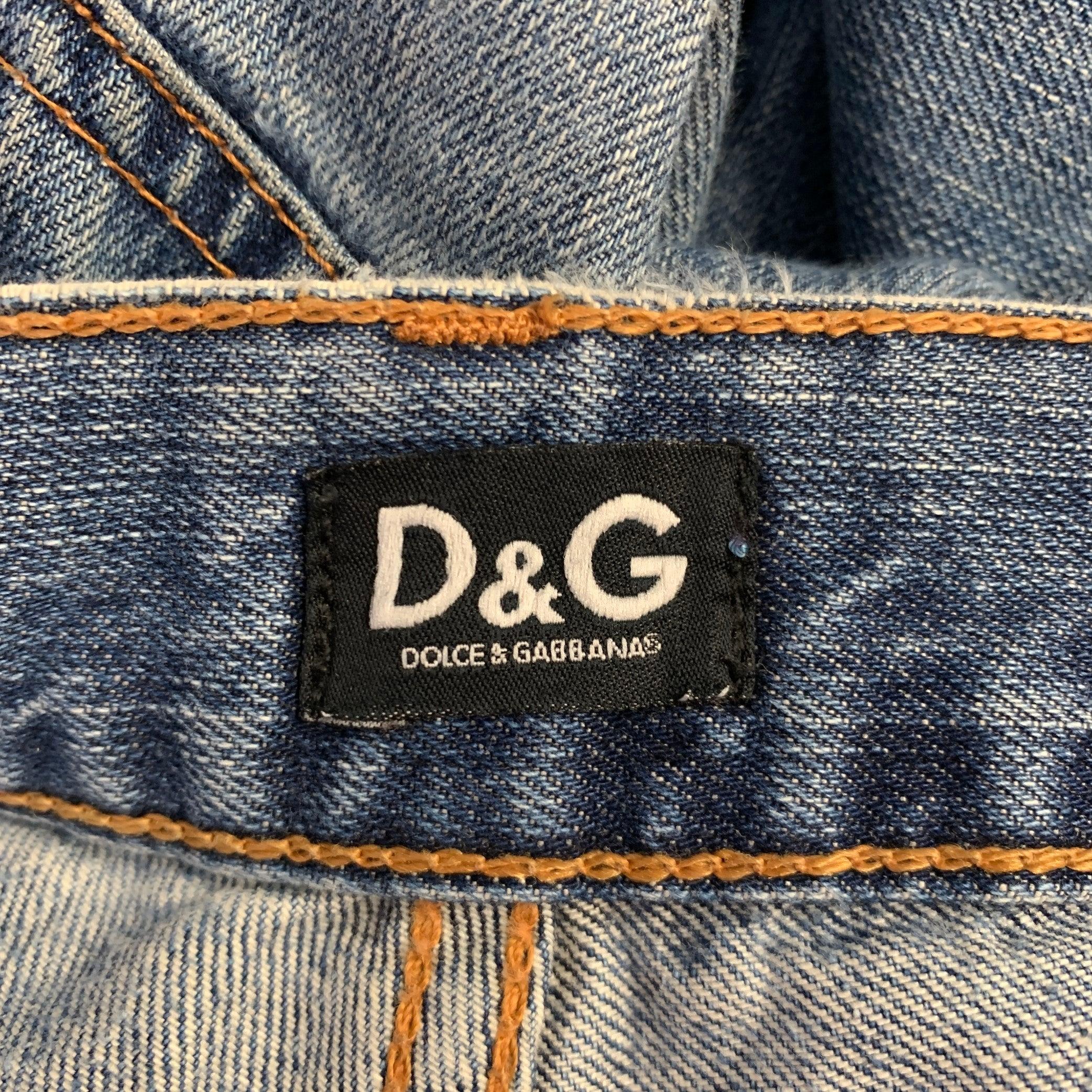 D&G by DOLCE & GABBANA Size 30 Blue Distressed Cotton Straight Jeans 2