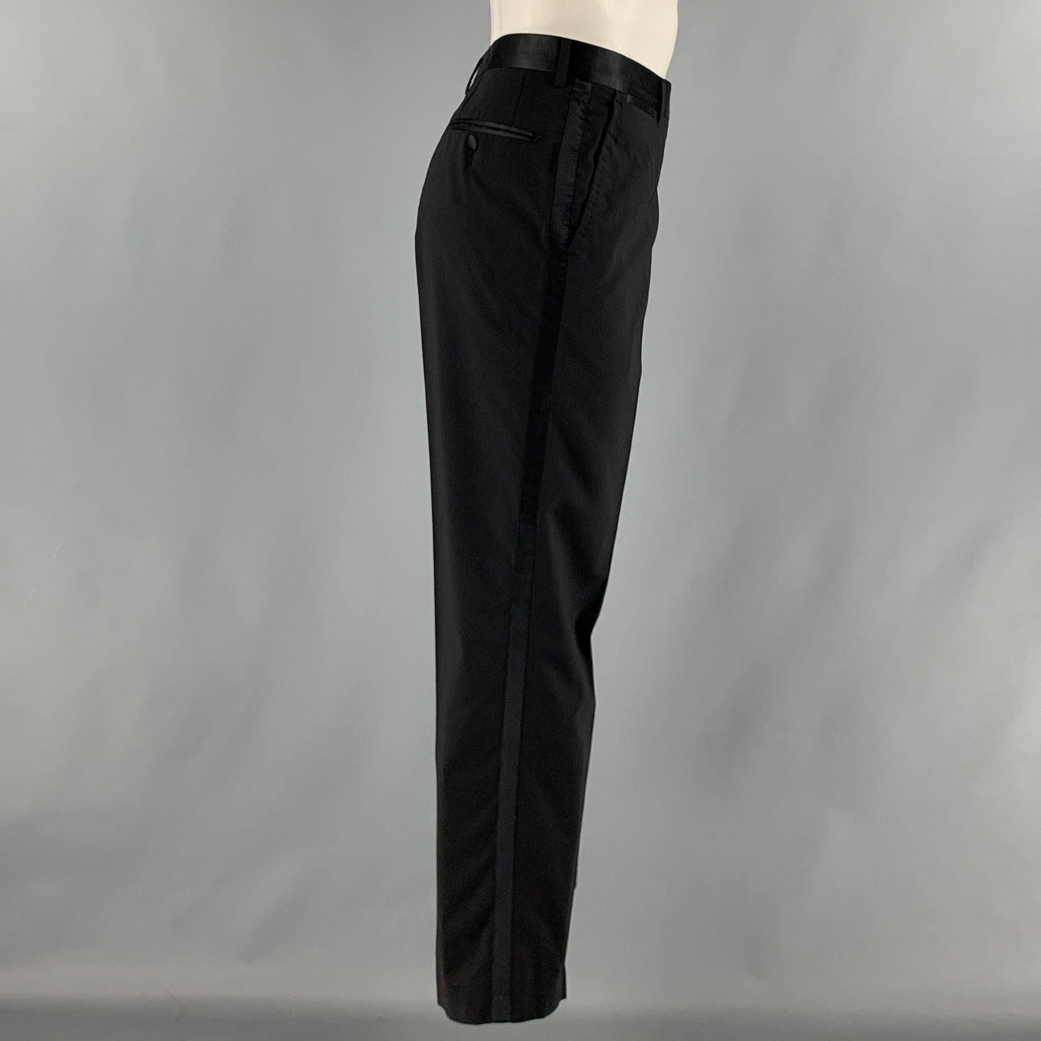 D&G by DOLCE & GABBANA Size 32 Black Solid Wool Blend Tuxedo Dress Pants In Excellent Condition For Sale In San Francisco, CA