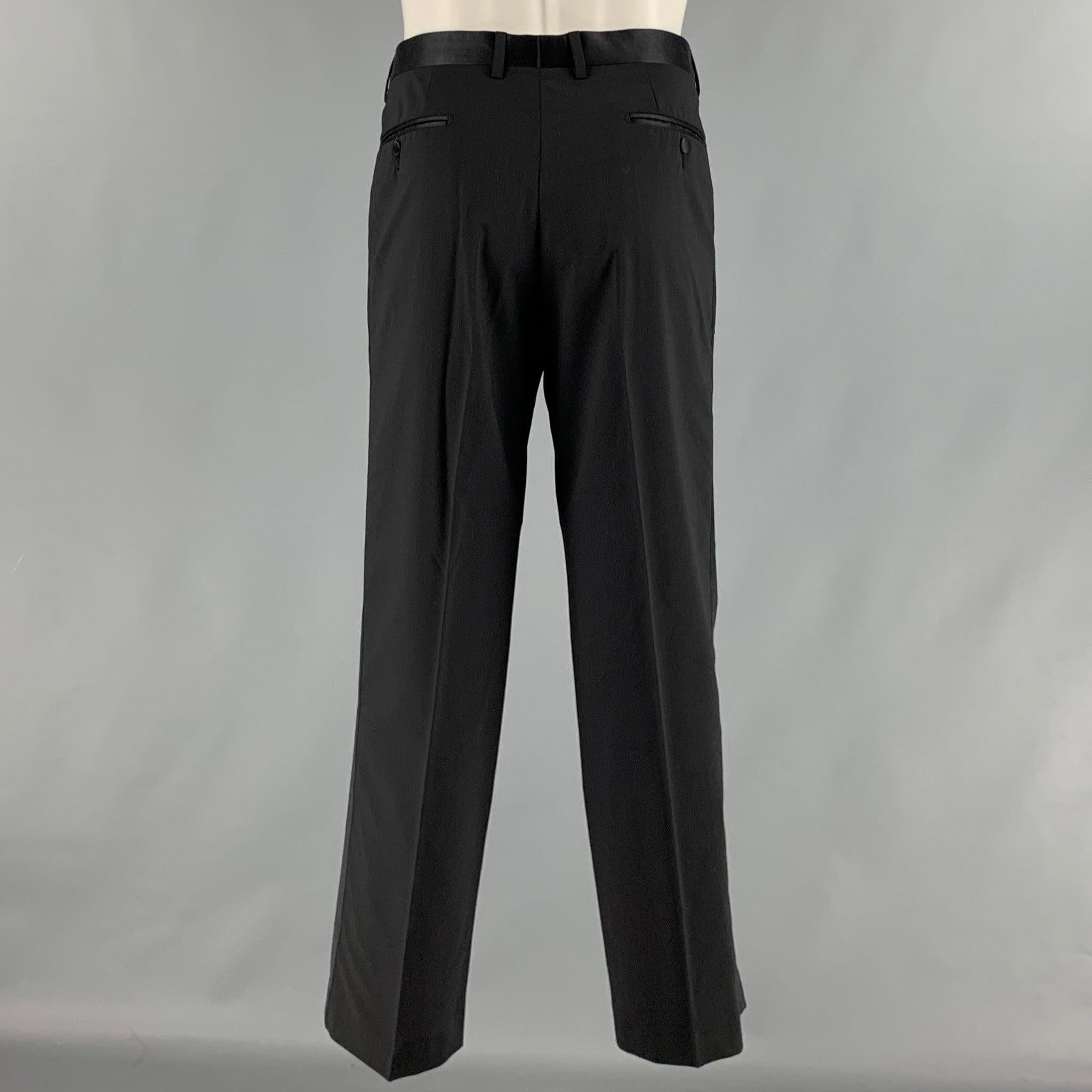 Men's D&G by DOLCE & GABBANA Size 32 Black Solid Wool Blend Tuxedo Dress Pants For Sale