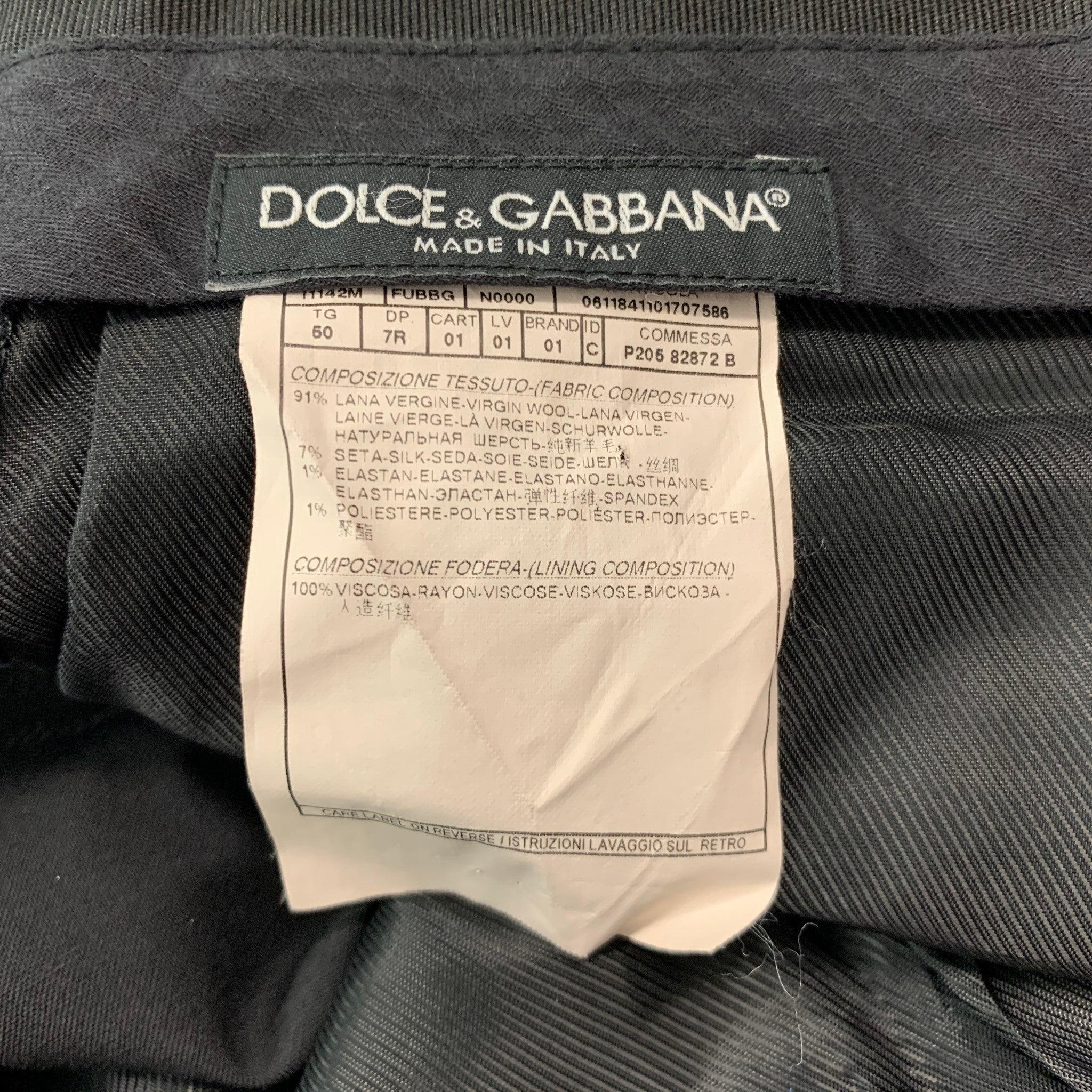 D&G by DOLCE & GABBANA Size 32 Black Solid Wool Blend Tuxedo Dress Pants For Sale 1