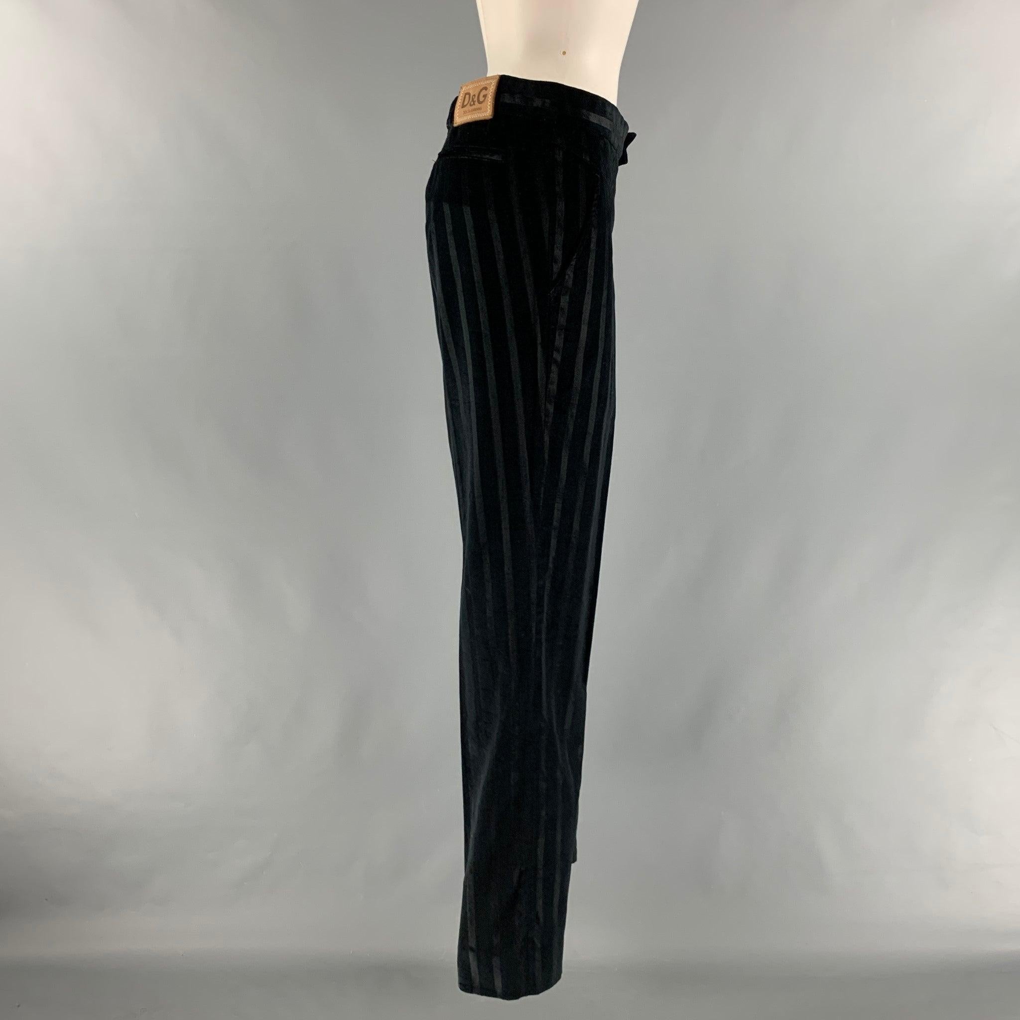 D&G by DOLCE & GABBANA Size 34 Black Stripe Cotton Viscose Dress Pants In Excellent Condition For Sale In San Francisco, CA