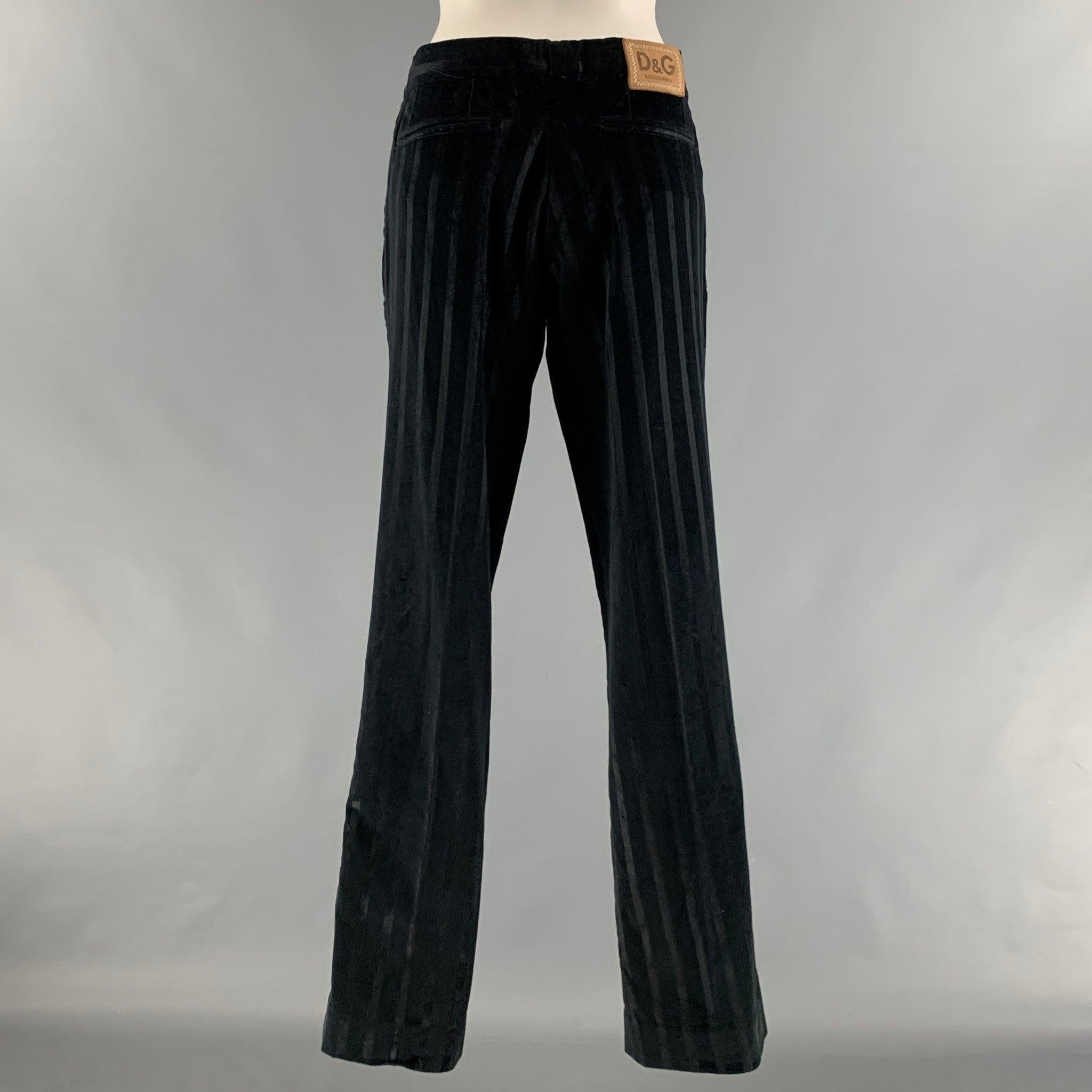 D&G by DOLCE & GABBANA Size 34 Black Stripe Cotton Viscose Dress Pants For Sale 1
