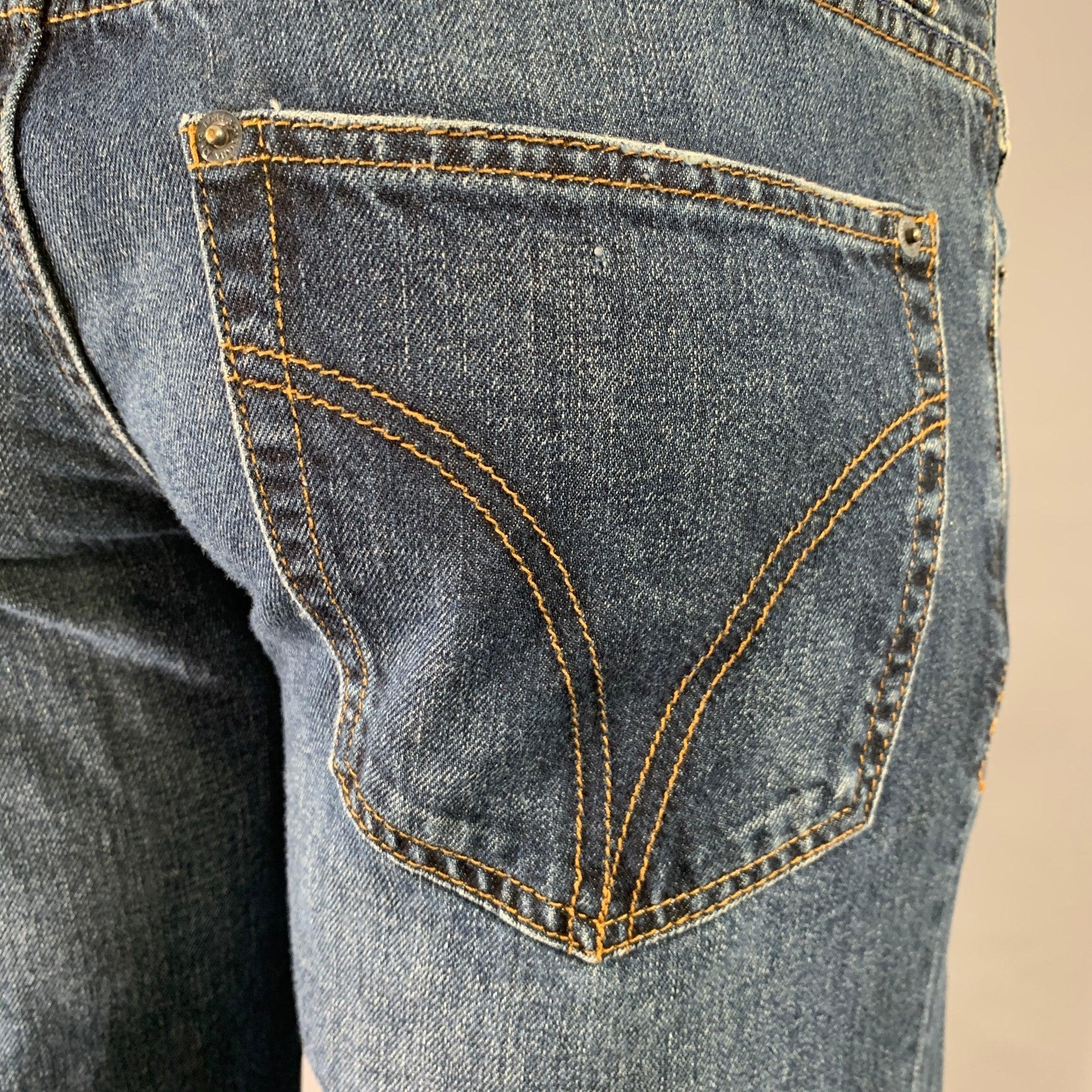 D&G by DOLCE & GABBANA Size 35 Blue Contrast Stitch Cotton Skinny Low Rise Jeans For Sale 1