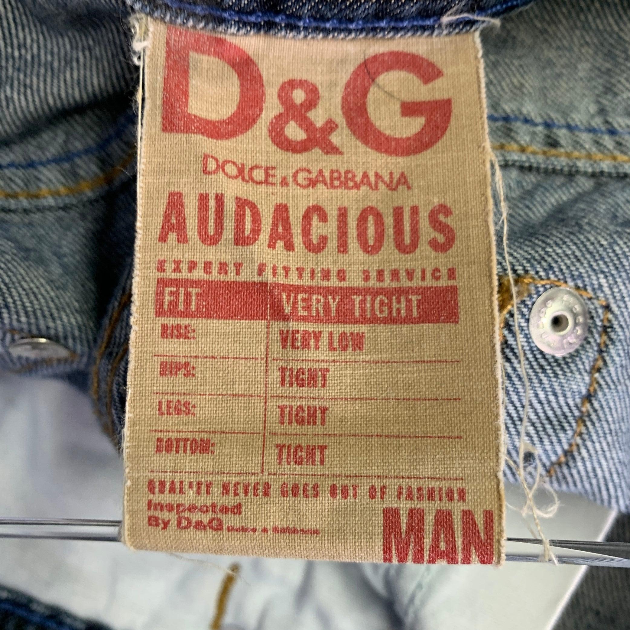 D&G by DOLCE & GABBANA Size 35 Blue Contrast Stitch Cotton Skinny Low Rise Jeans For Sale 3