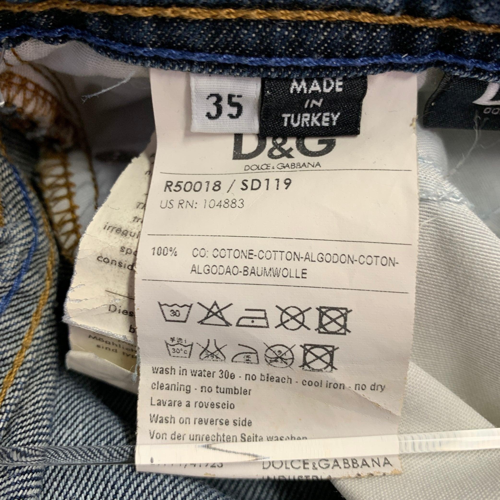 D&G by DOLCE & GABBANA Size 35 Blue Contrast Stitch Cotton Skinny Low Rise Jeans For Sale 4