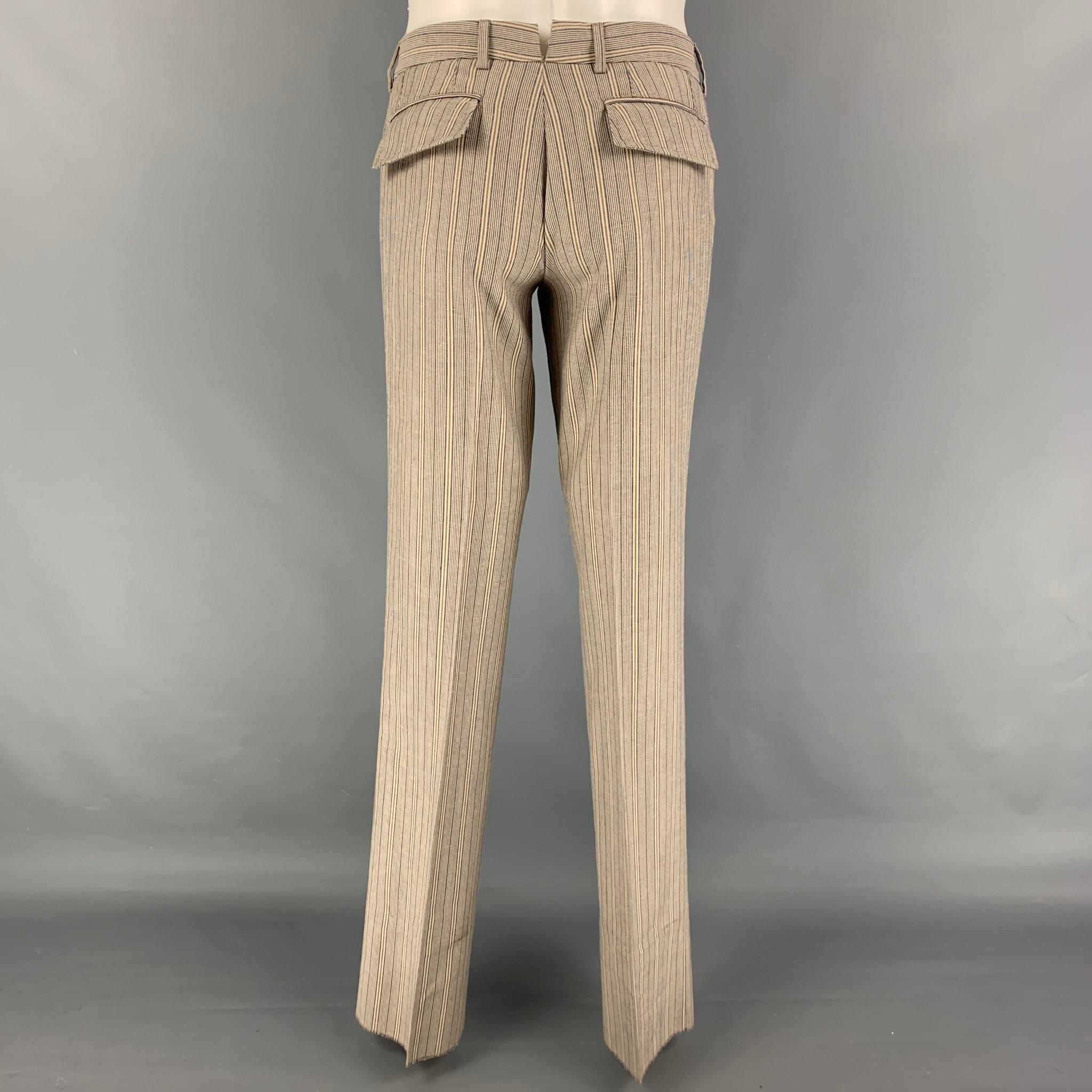 Men's D&G by DOLCE & GABBANA Size 36 Khaki Navy Stripe Polyester Blend Suit