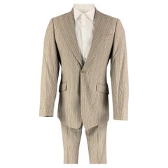 D&G by DOLCE & GABBANA Size 36 Khaki Navy Stripe Polyester Blend Suit
