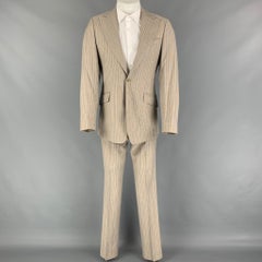 D&G by DOLCE & GABBANA Size 36 Khaki Navy Stripe Polyester Notch Lapel Suit