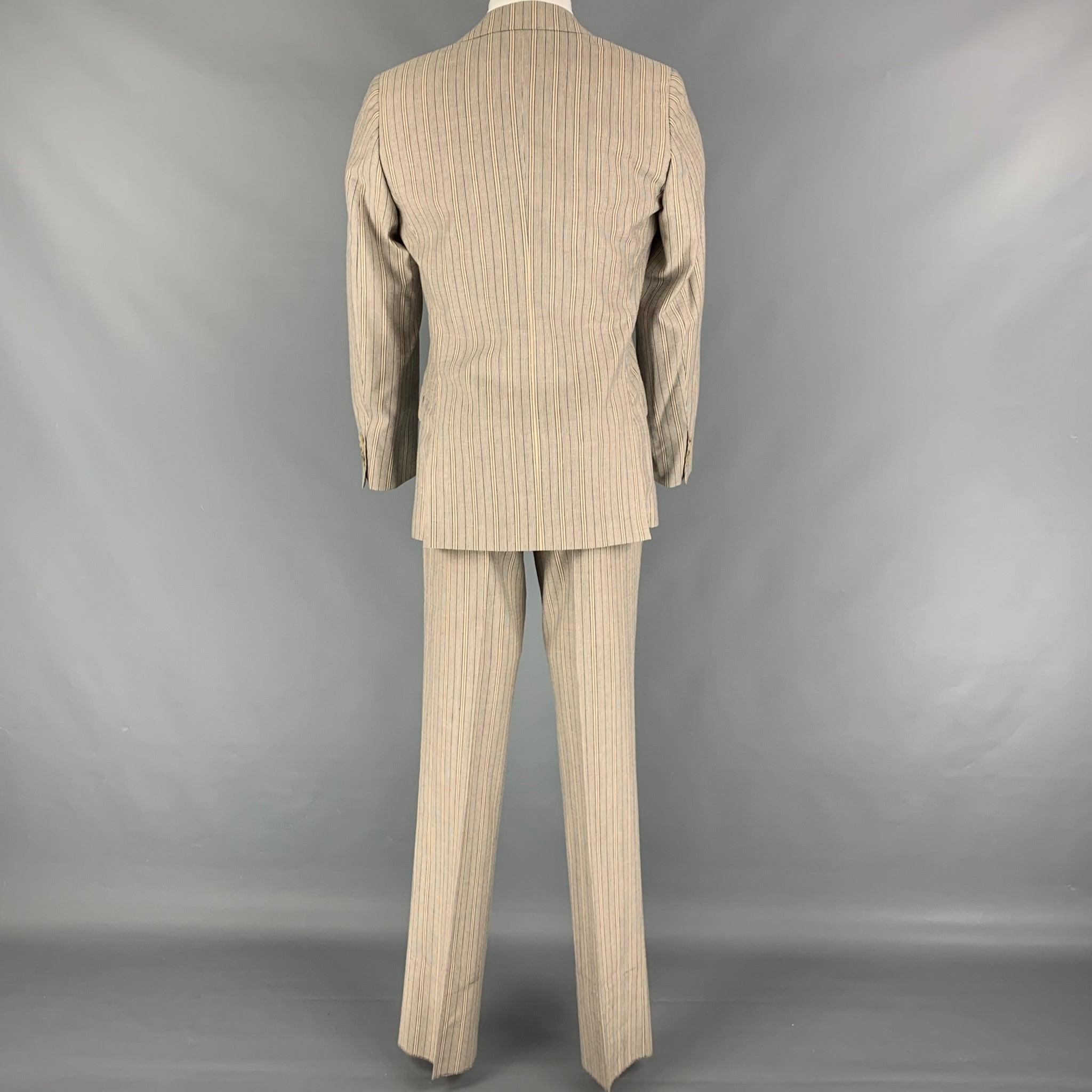 D&G by DOLCE & GABBANA Size 36 Khaki Navy Stripe Polyester Notch Lapel Suit In Good Condition For Sale In San Francisco, CA