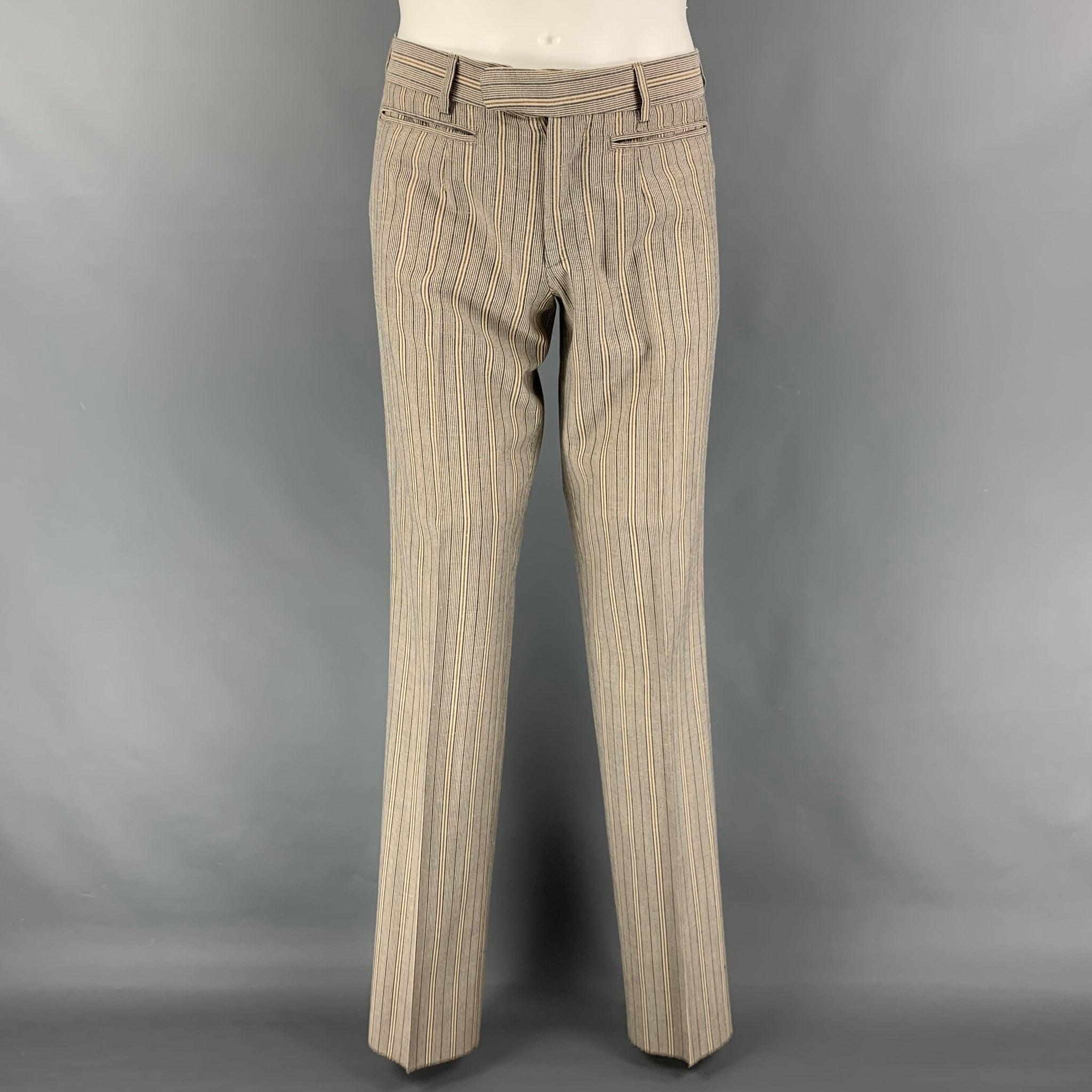 D&G by DOLCE & GABBANA Size 36 Khaki Navy Stripe Polyester Notch Lapel Suit For Sale 1