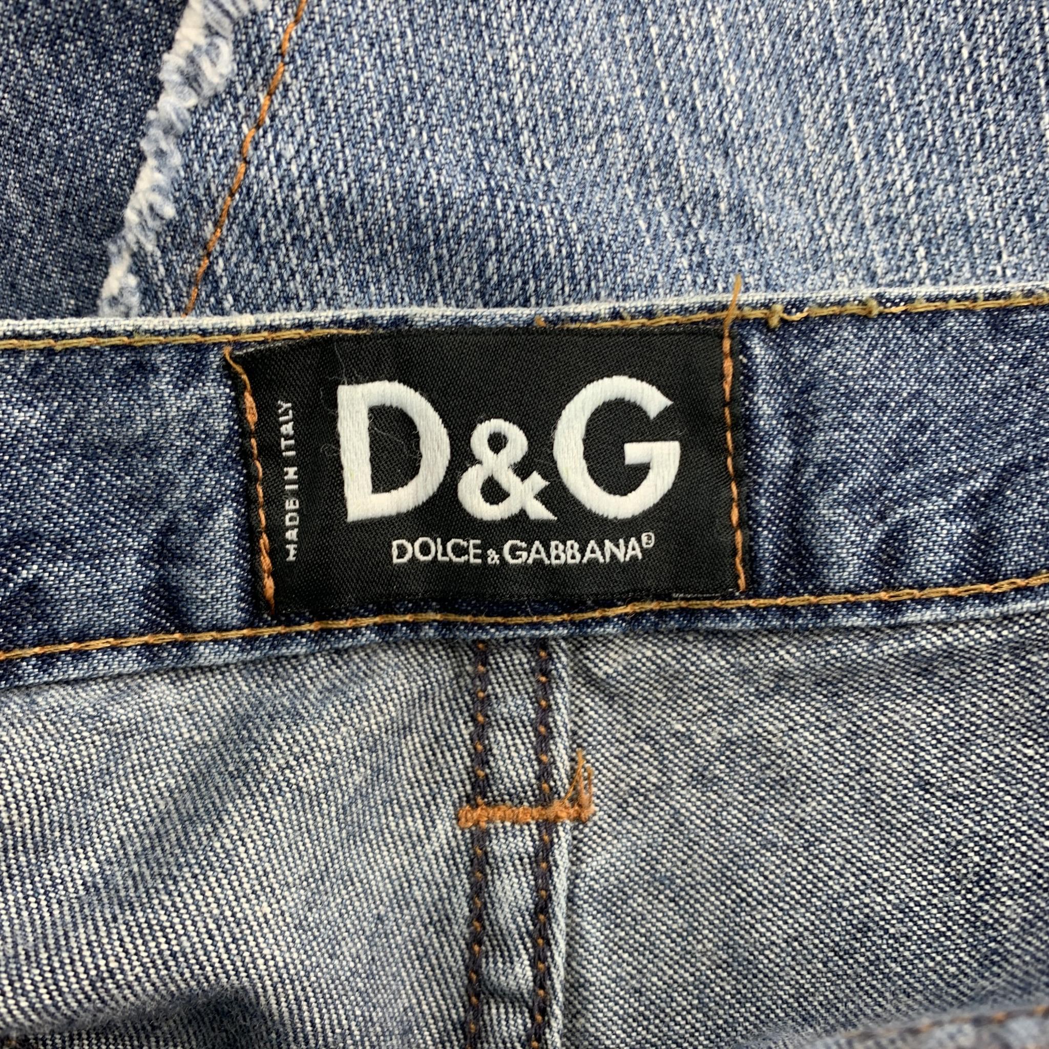 D&G by DOLCE & GABBANA Size 38 Blue Applique Painted Denim Button Fly Jeans In Good Condition In San Francisco, CA