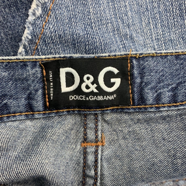D&G by DOLCE and GABBANA Size 38 Blue Applique Painted Denim Button Fly ...