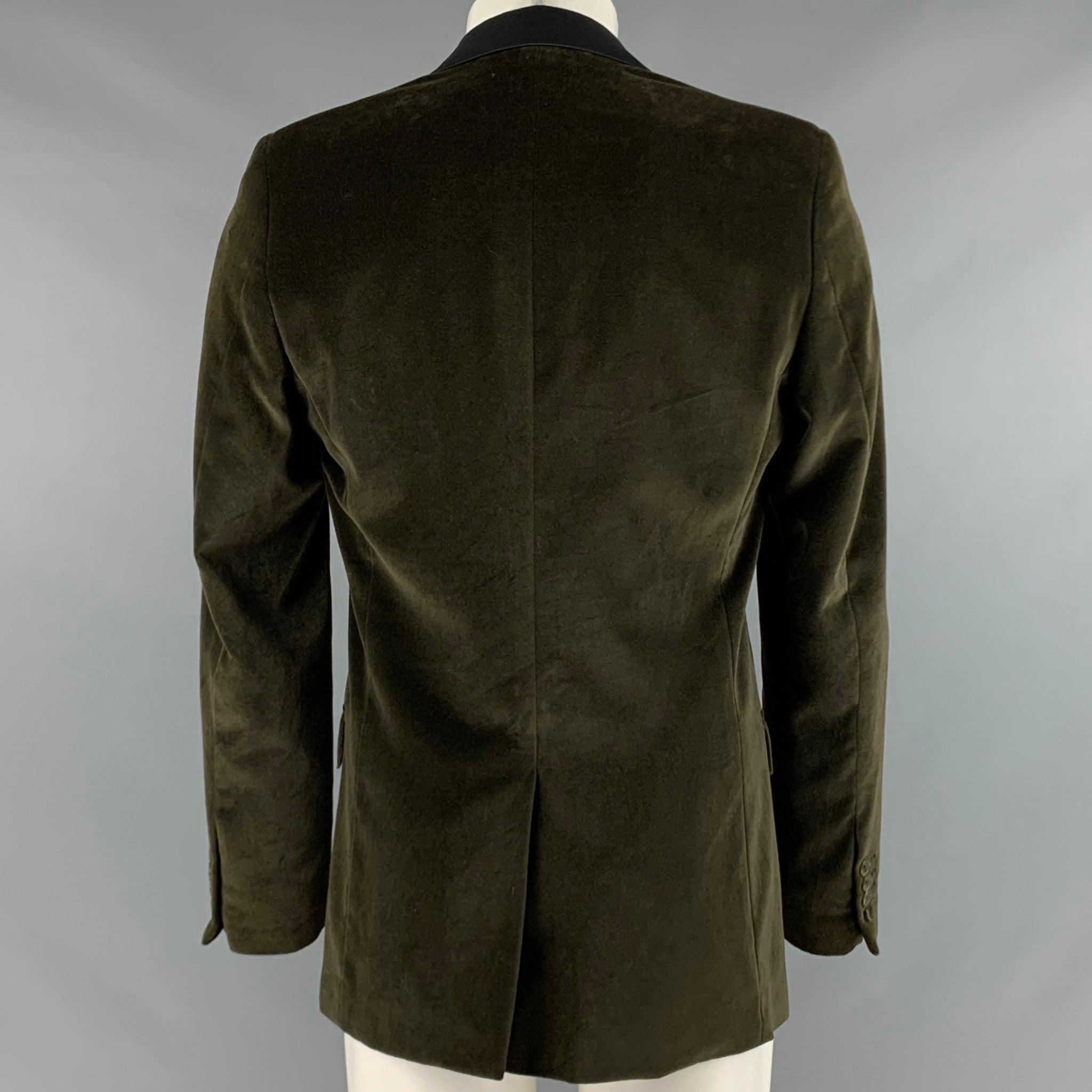 Men's D&G by DOLCE & GABBANA Size 38 Green Black Cotton Velvet Sport Coat For Sale