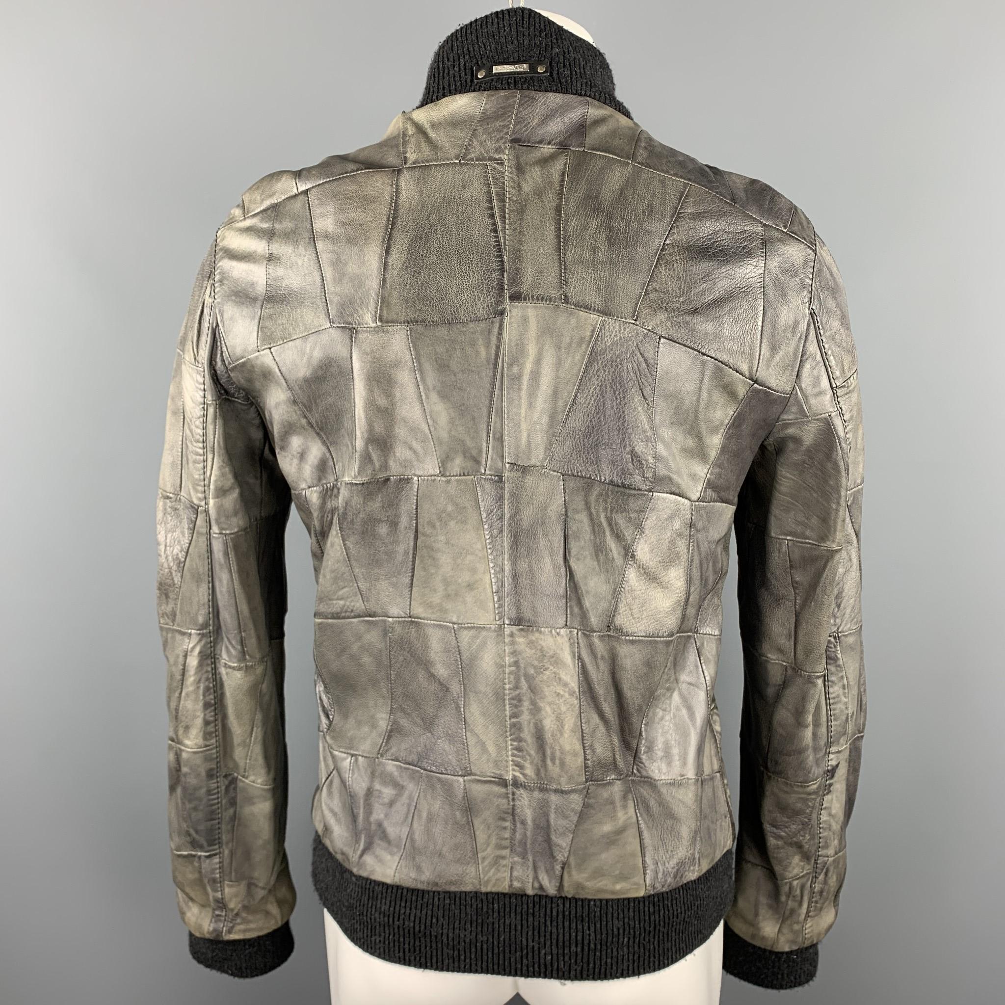 Gray D&G by DOLCE & GABBANA Size 38 Grey Patchwork Leather Zip Up Jacket