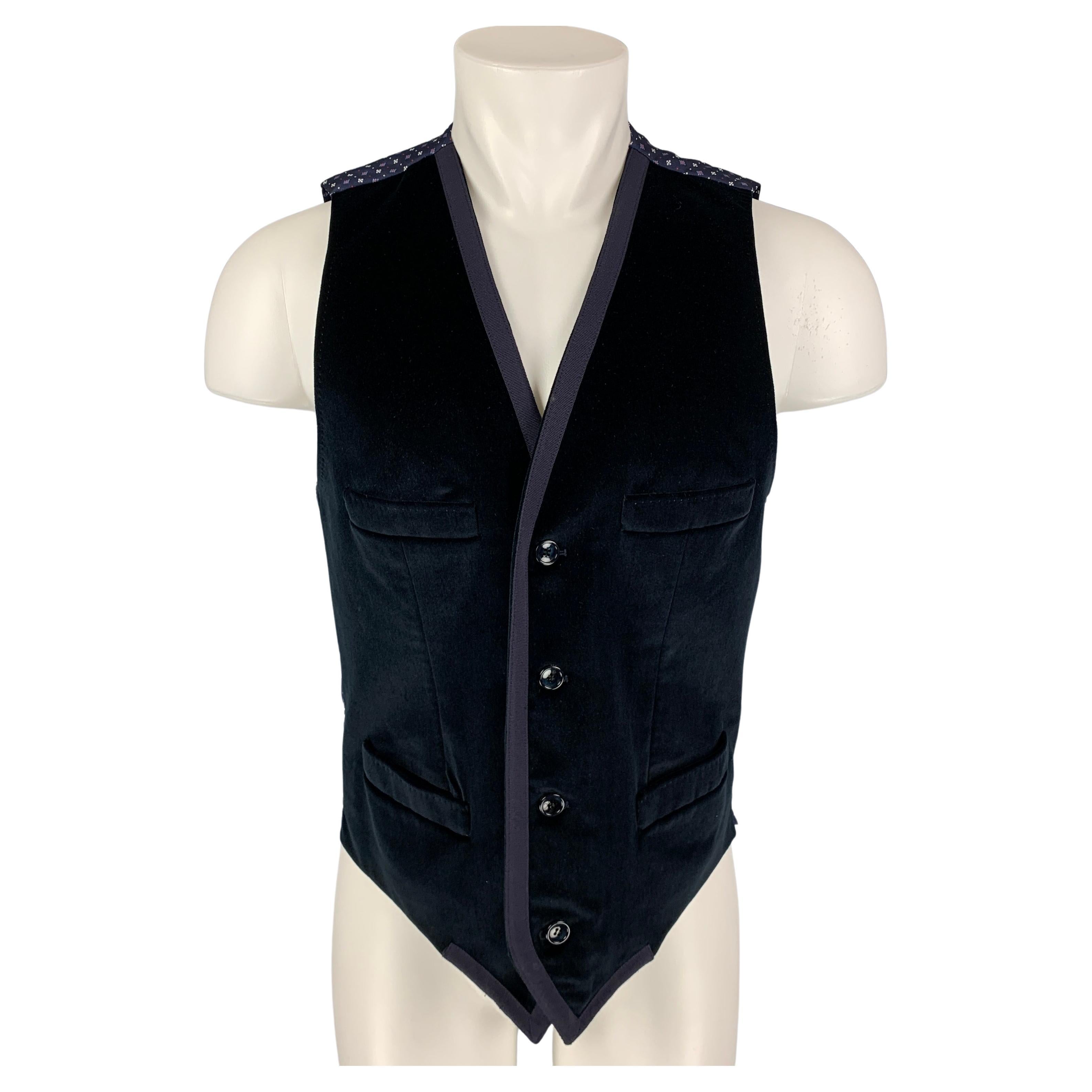 Navy Blue Velvet vest damaged vintage 70s one size fits most 