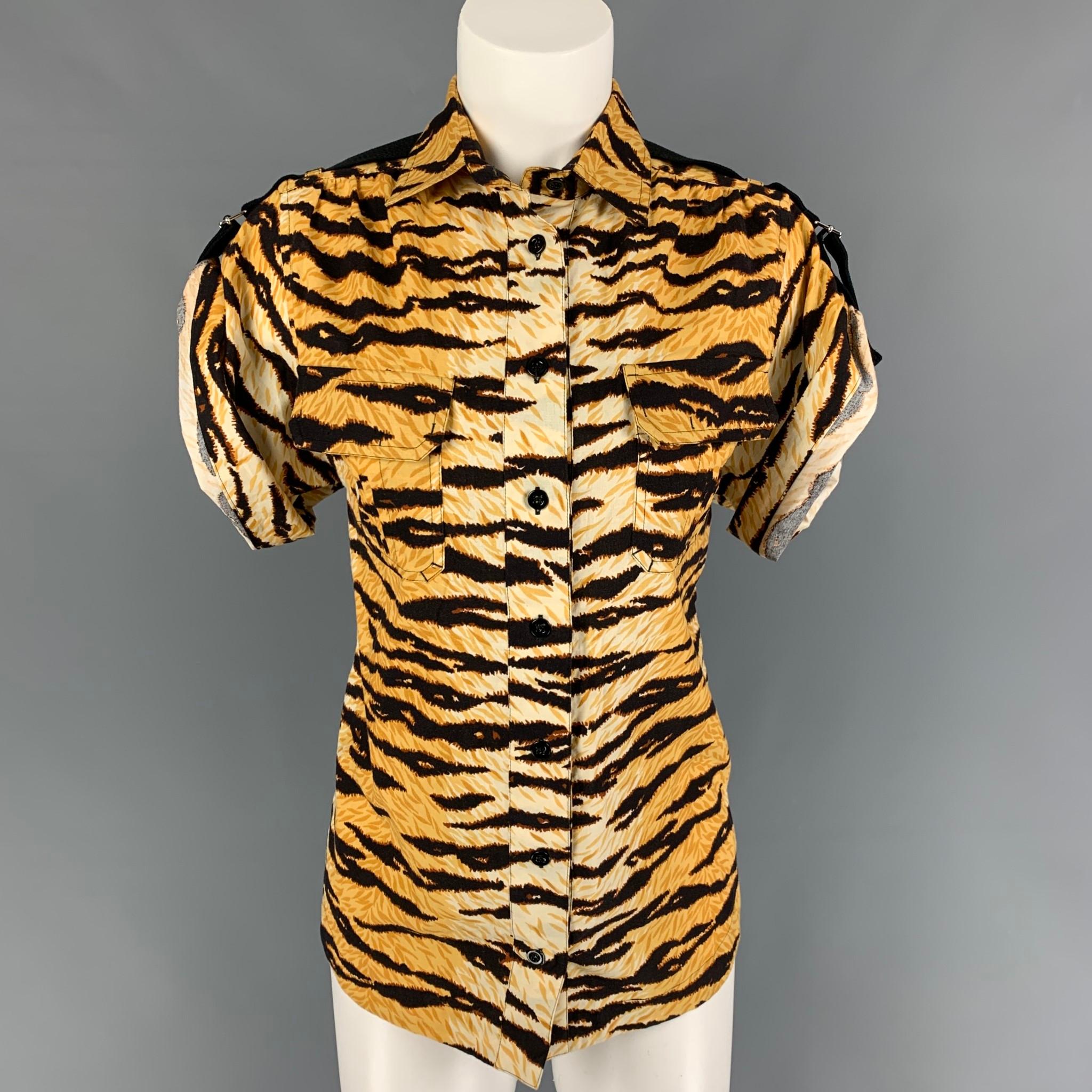 D&G by DOLCE & GABBANA Size 4 Tan Black Cotton Tiger Short Sleeve Shirt