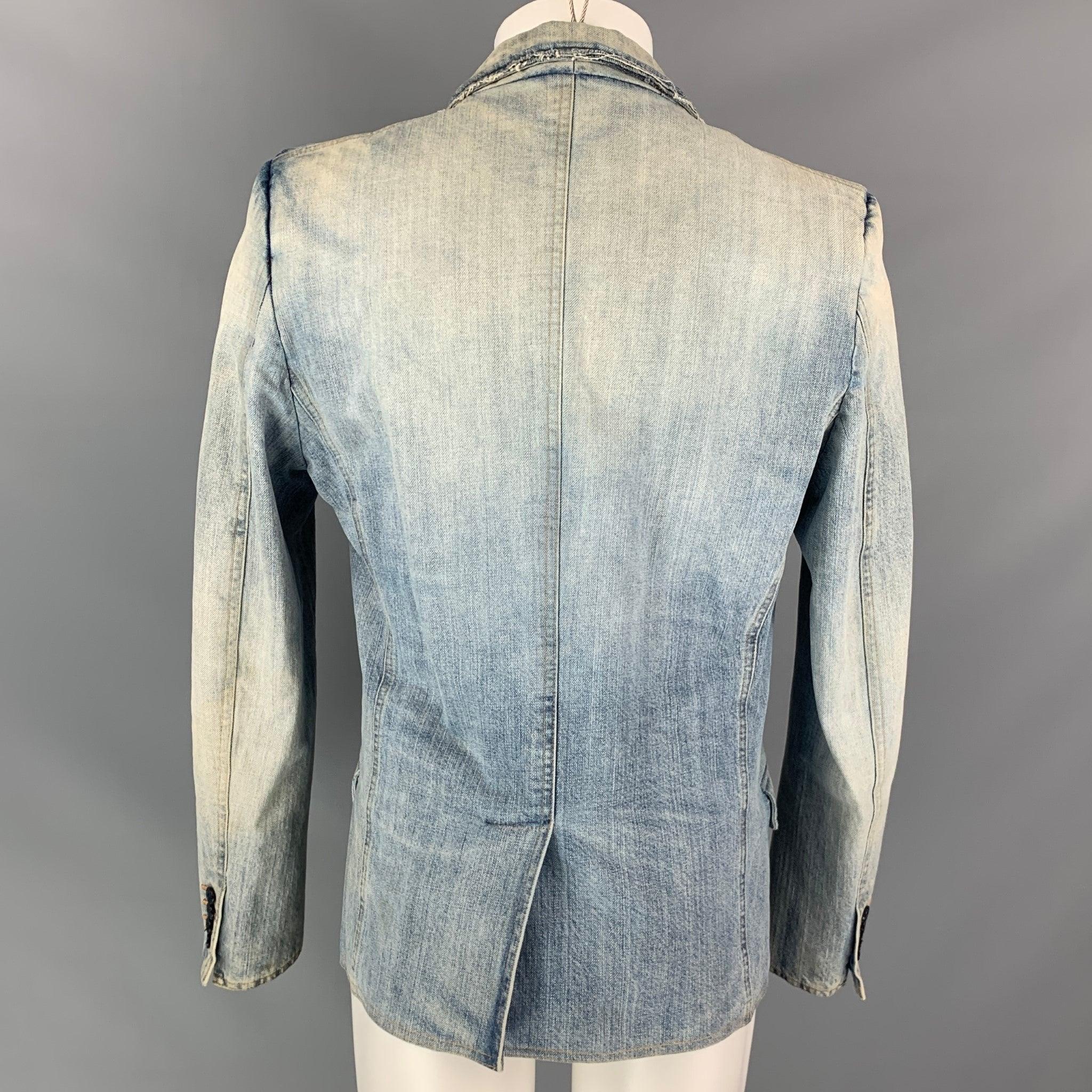 Men's D&G by DOLCE & GABBANA Size 40 Blue Distressed Denim Jacket For Sale