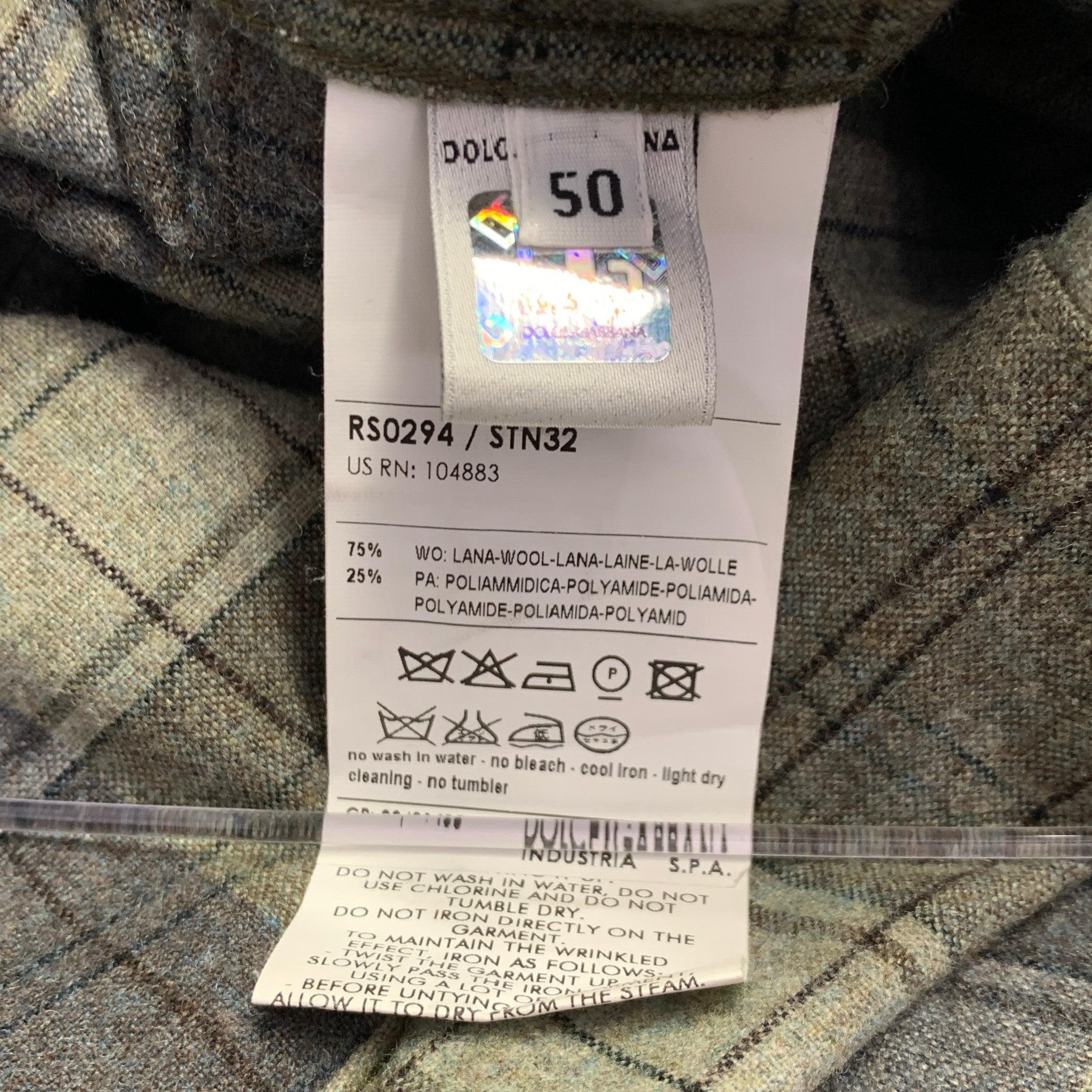 D&G by DOLCE & GABBANA Size 40 Green Grey Plaid Utility Slim Fit Long Sleeve Shirt For Sale 1