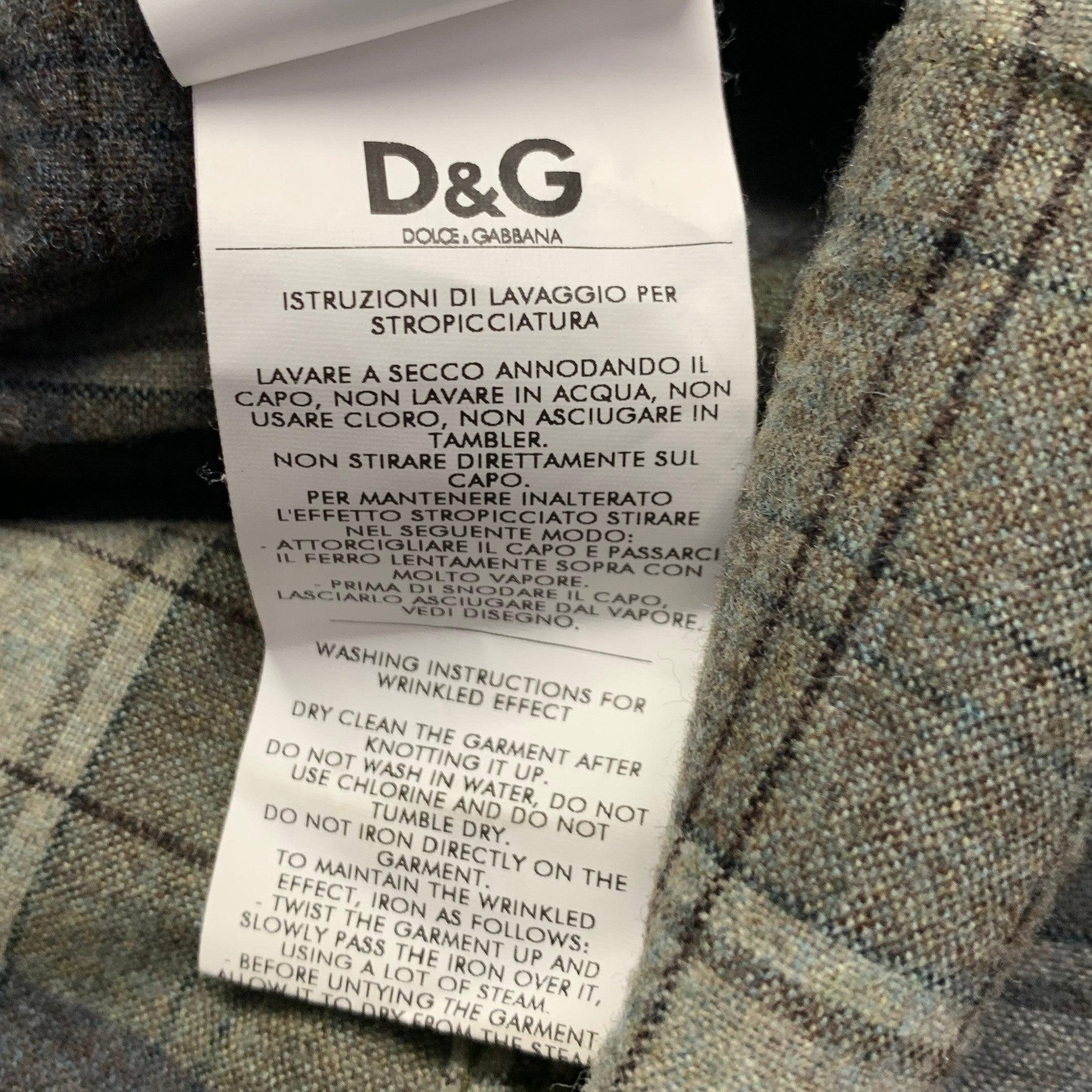 D&G by DOLCE & GABBANA Size 40 Green Grey Plaid Utility Slim Fit Long Sleeve Shirt For Sale 2